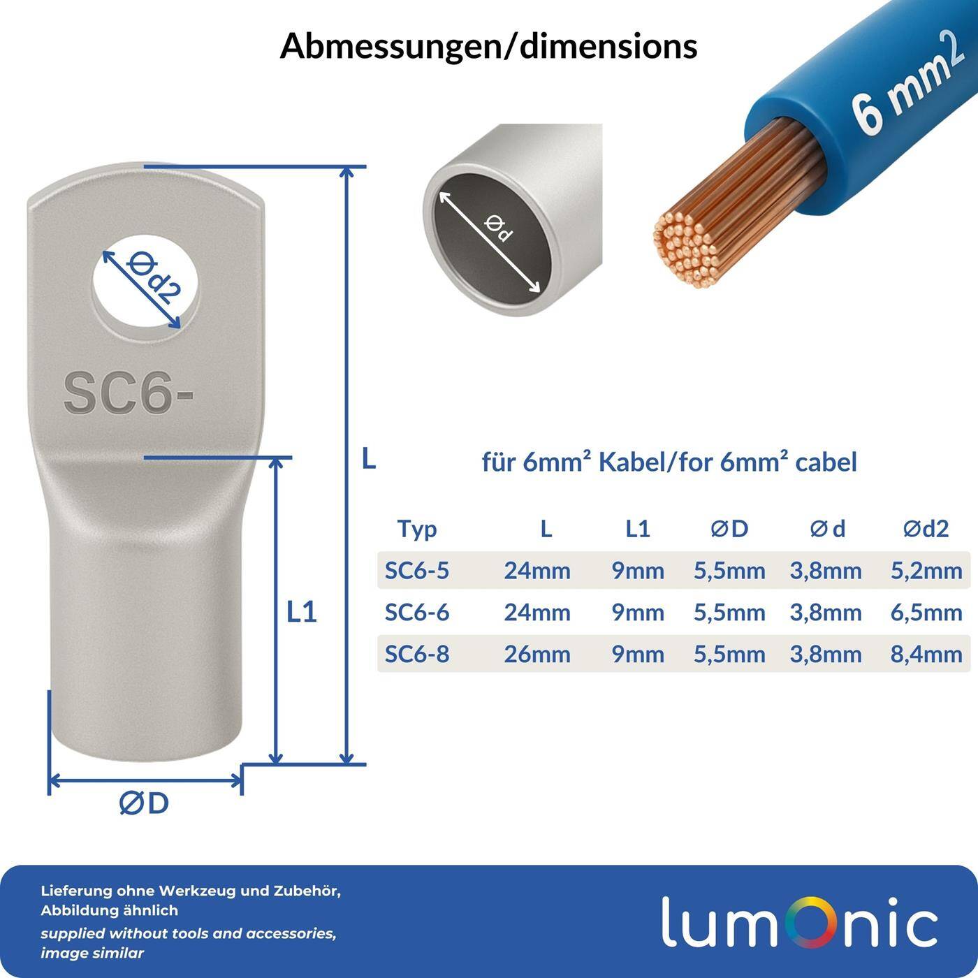 10x Rohrkabelschuh blank 6mm² Lochdurchmesser M8 SC6-8 Ringzunge Kupfer verzinnt 10x Rohrkabelschuh blank 6mm² Lochdurchmesser M8 SC6-8 Ringzunge Kupfer verzinnt