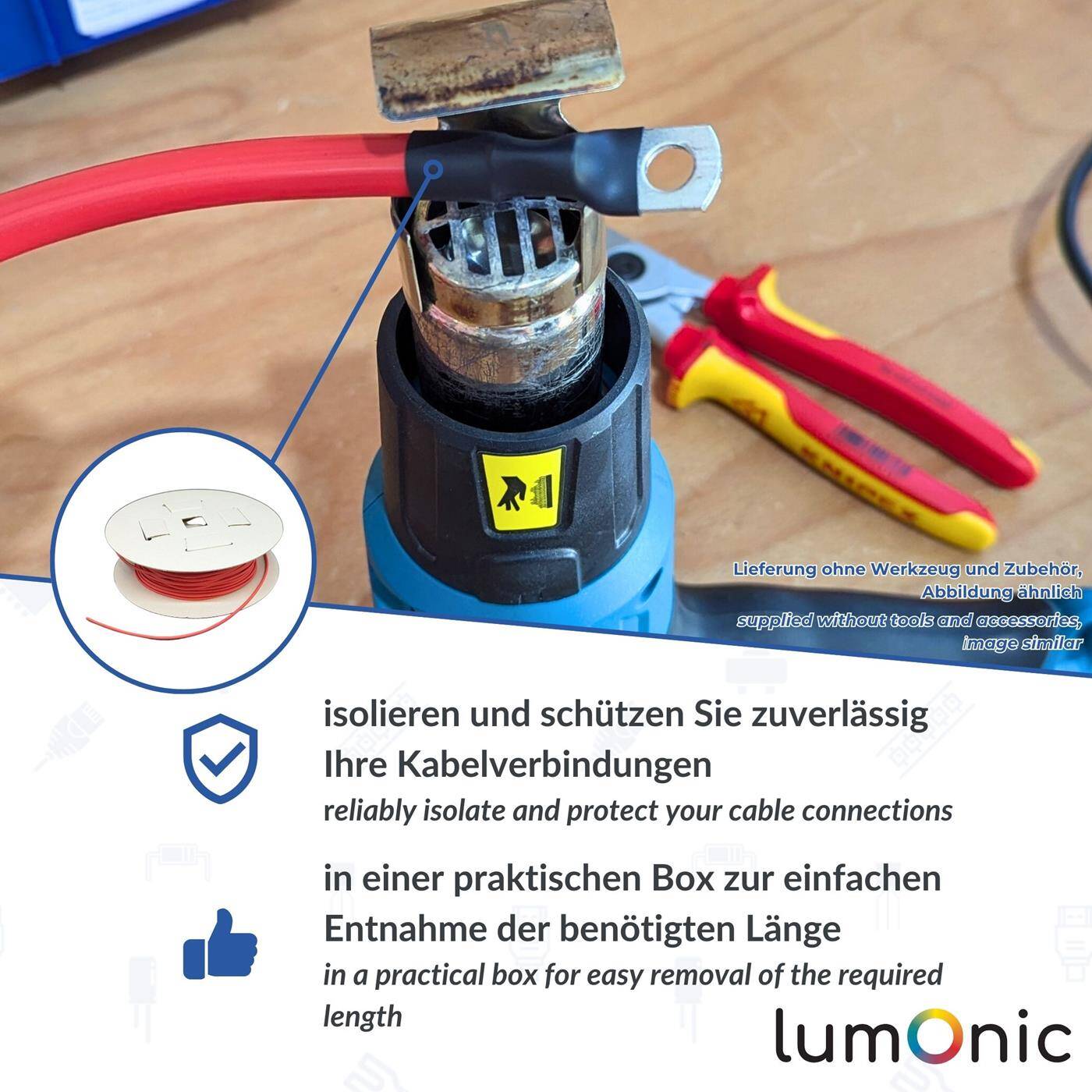 Lumonic 10m Schrumpfschlauch Box 3:1 Blau - Hier von: 1,5mm auf 0,5mm - Dickwandiger Schrumfpschlauch in verschiedenen Größen