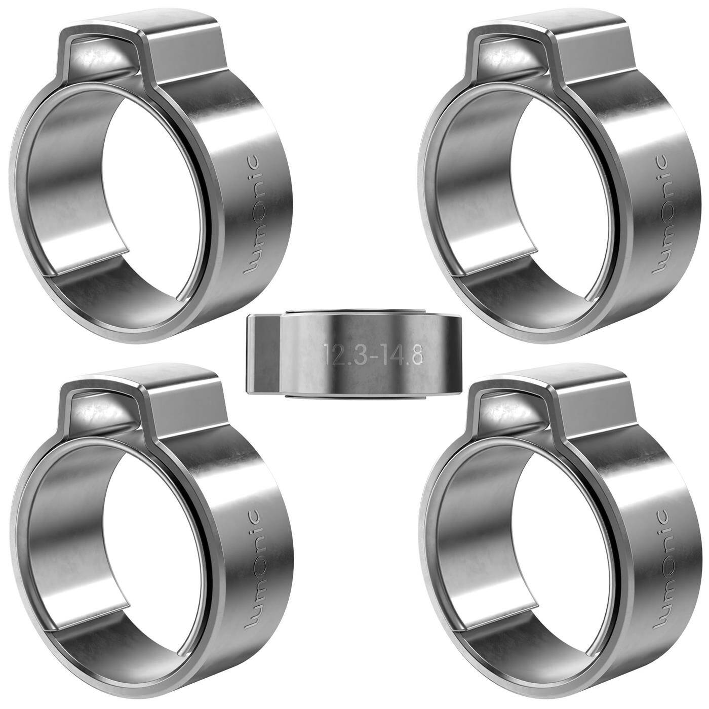 5x 1-ear clip 12,3-14,8mm V2A Stainless steel Single ear clip Hose clamp for Compressed air, Pipe systems, Garden, CAR
