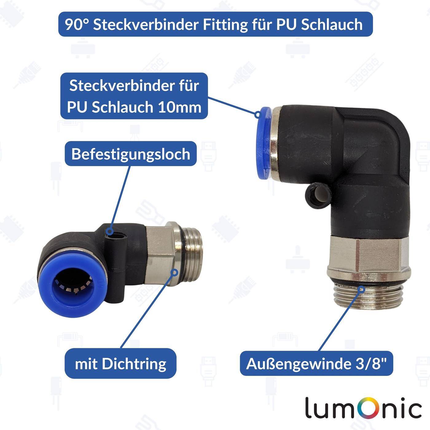 PU hose 90° plug connector fitting with external thread 10mm*3/8inch Angle connector L-connector Pneumatic plug connector Fitting Compressed air
