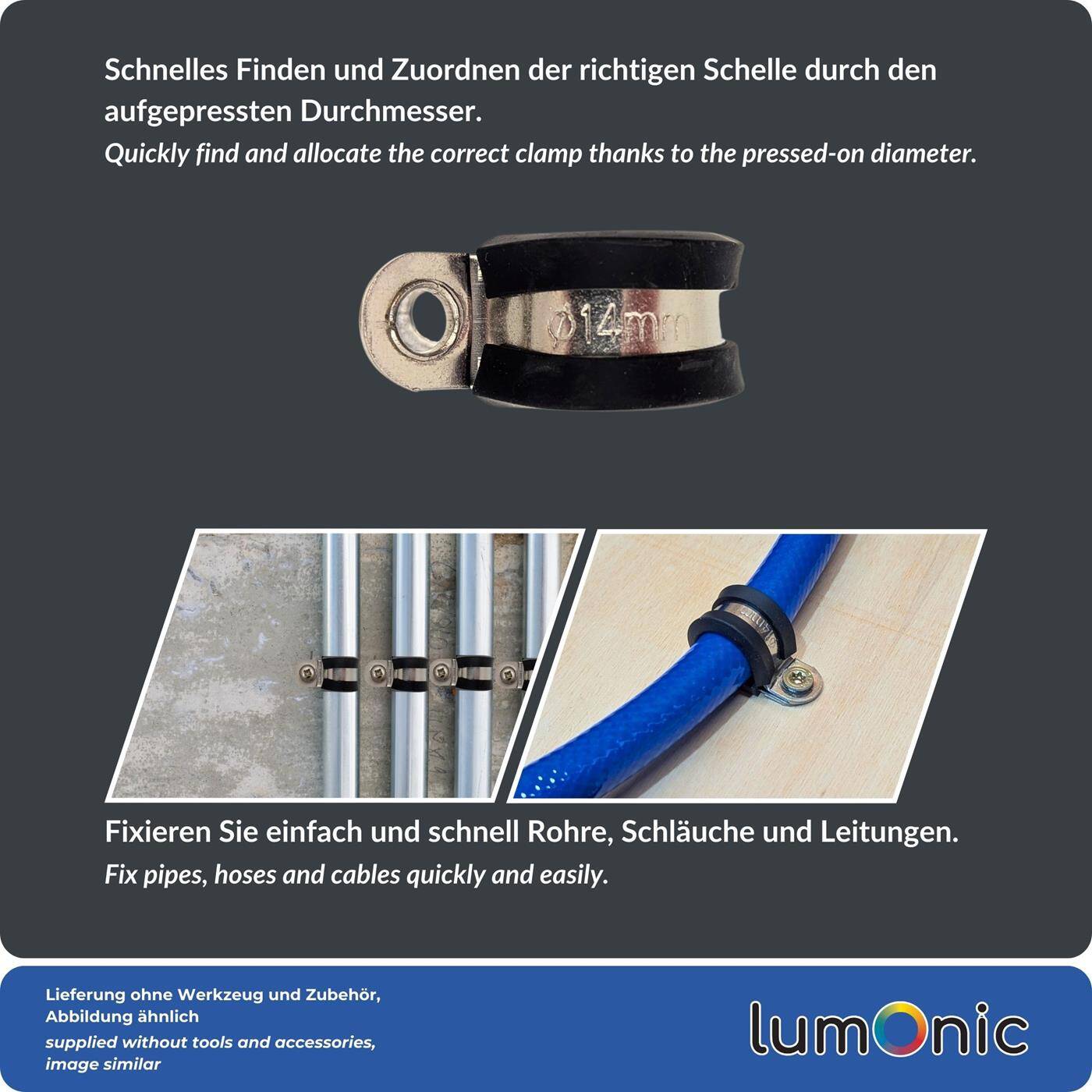 Lumonic 5x 32mm Rohrschellen mit Gummieinlage Edelstahl V2A I Kabelschellen zum Schrauben I Schlauchschelle 32mm, Rohrschellen, Befestigungsschelle 32mm, Rohrhalterung