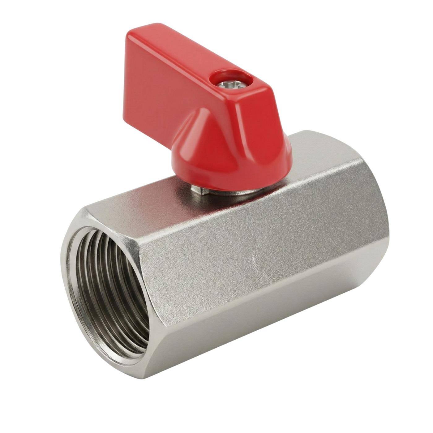 Kugelhahn sechskant mit Knebelgriff 1/8 Zoll 2 x Innengewinde verchromtes Messing Absperrhahn für Druckluft Werkstatt