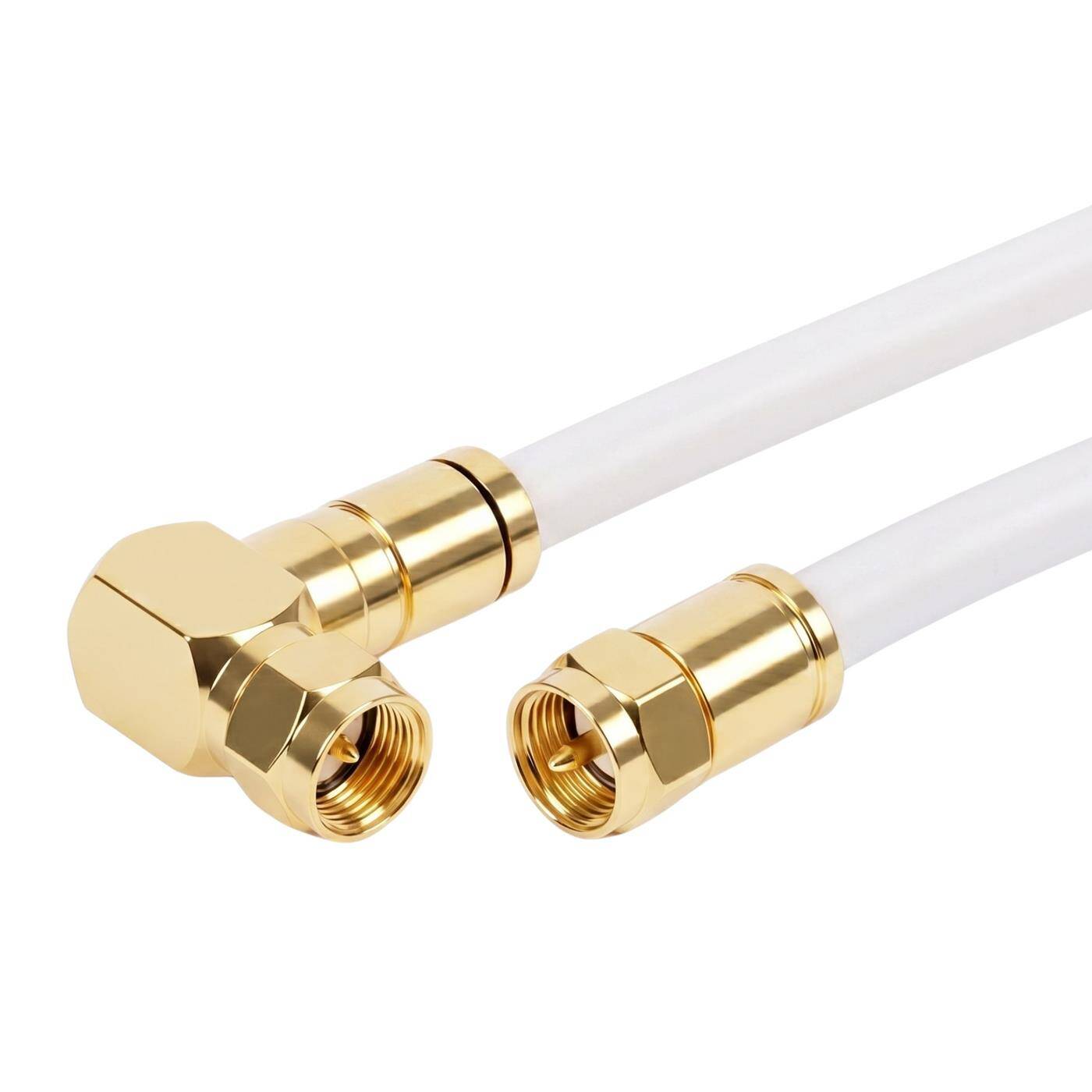 Lumonic 1,5m Antennenkabel RG6 | vergoldete F-Stecker gerade & 90° gewinkelt | Weiß | 4-fach geschirmt 120dB | fertig konfektioniert | Koaxialkabel, Sat Kabel, DVB-T2, Kabelinternet