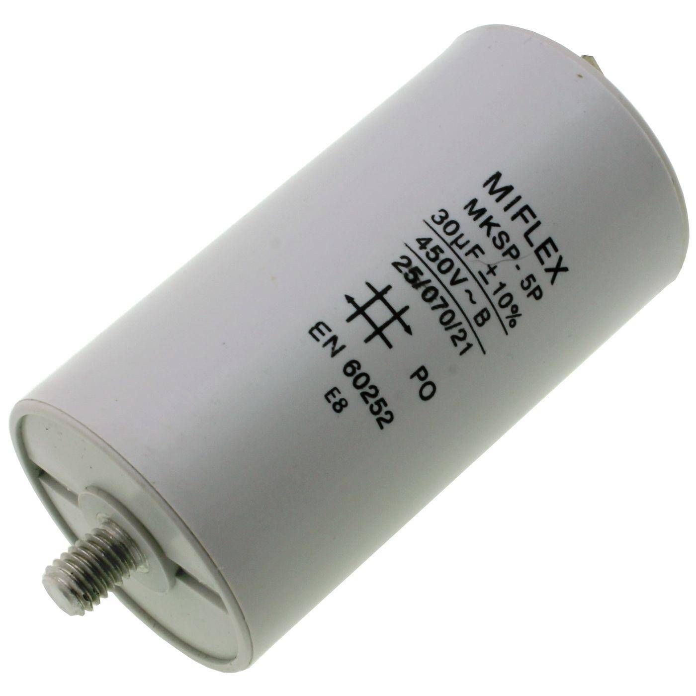 Anlaufkondensator Motorkondensator 30µF 450V 45x83mm Stecker 6,3x0,8mm Miflex 30uF