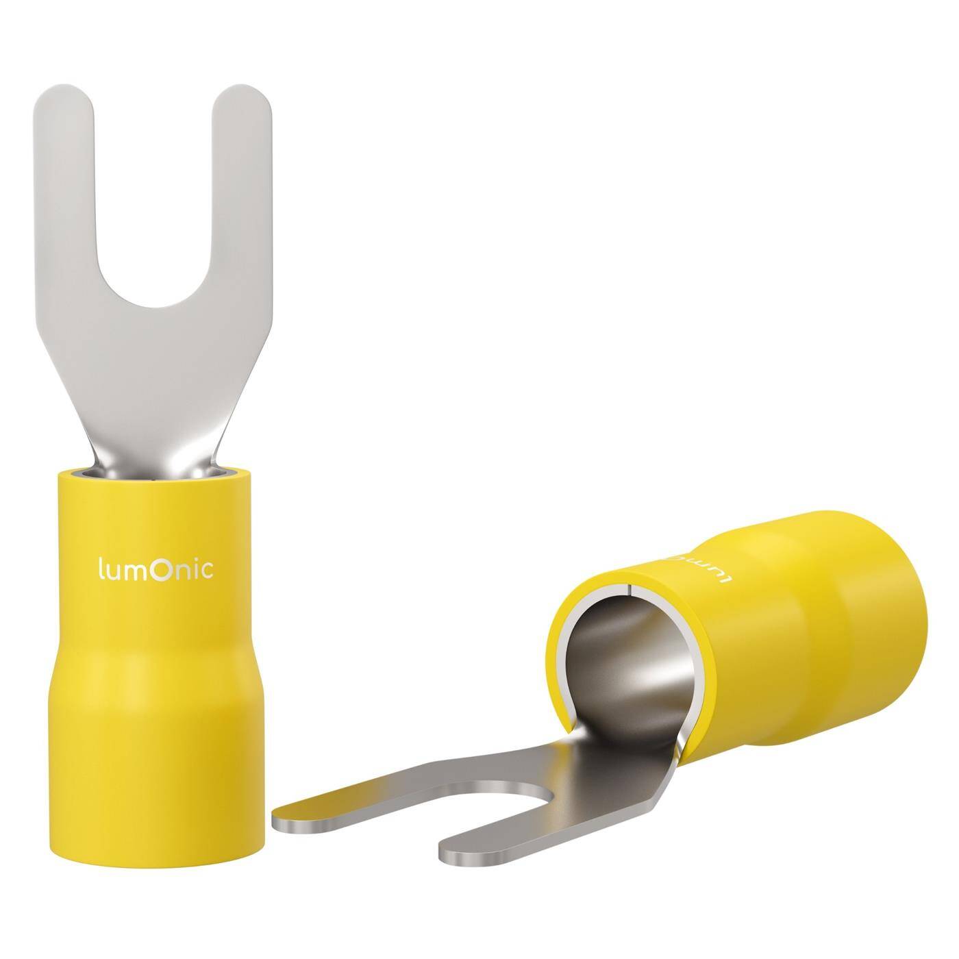 Lumonic 25x Gabelkabelschuh 4,0-6,0mm² teilisoliert | M3 | Kupfer verzinnt | sichere Kabelverbindung ohne Löten | Set mit 25 Stück Crimp-Kabelschuh, Quetschverbinder | KFZ, Maschinenbau, Wohnmobil, Batterie