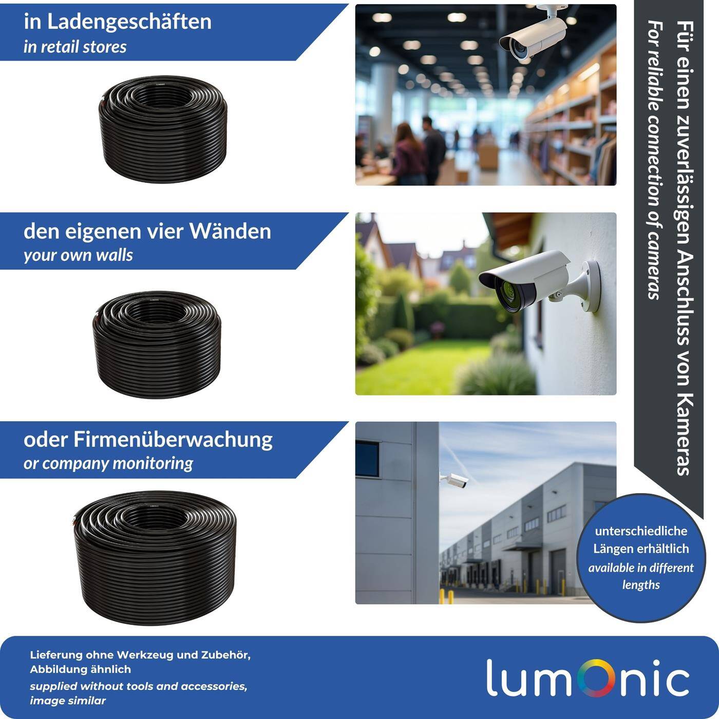 50m RG59 Koaxialkabel CCTV Überwachungskabel mit Power 75 Ohm 90dB Video + Strom