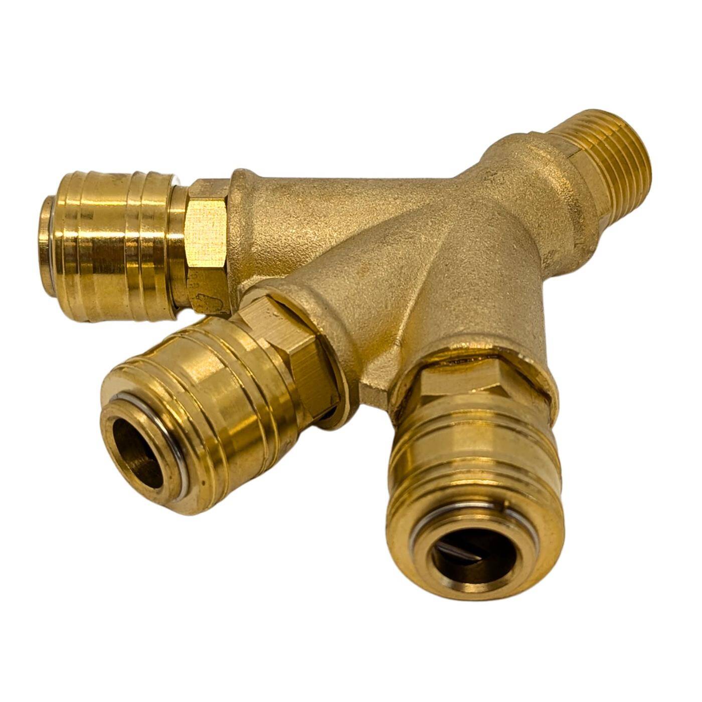 Druckluftverteiler 3-fach mit Außengewinde 1/2" aus Messing Druckluft-Verteiler Druckluftweiche Schnellkupplung Mehrfachverteiler für Werkstätten, Betriebe und Heimwerker