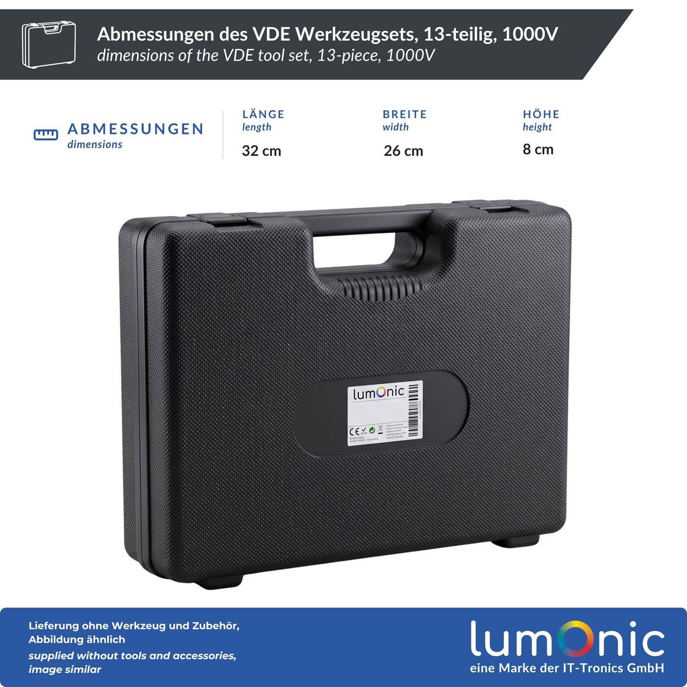 Lumonic VDE 13-Piece 1000V Tool Set in a Case - 4 pliers (including a water pump pliers), 7 screwdrivers, 250V voltage tester, plastic case, for electricians