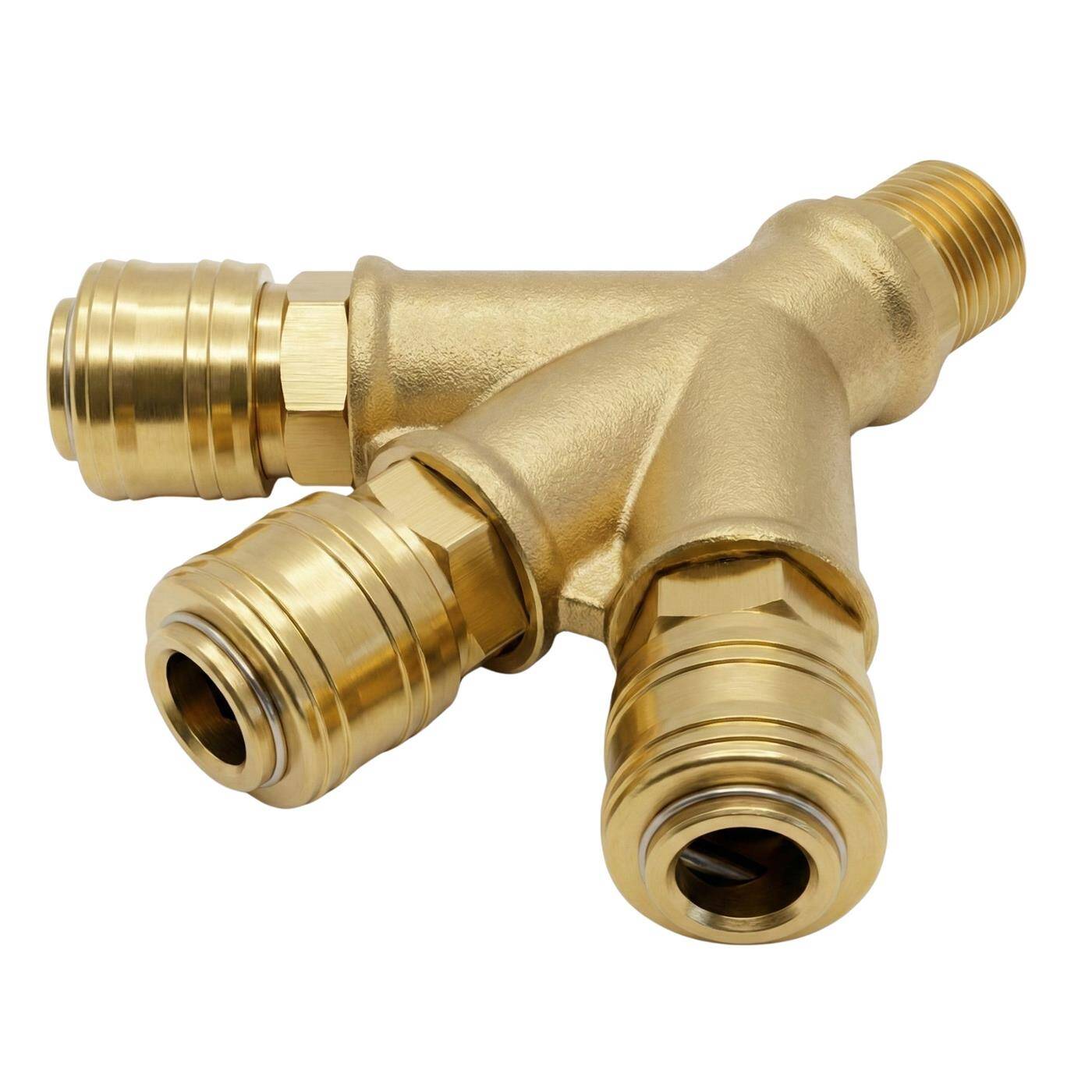 Compressed air distributor 3-fold with external thread 1/2" made of brass Compressed air distributor Compressed air diverter Quick coupling Multiple distributor for workshops, businesses and DIY enthusiasts