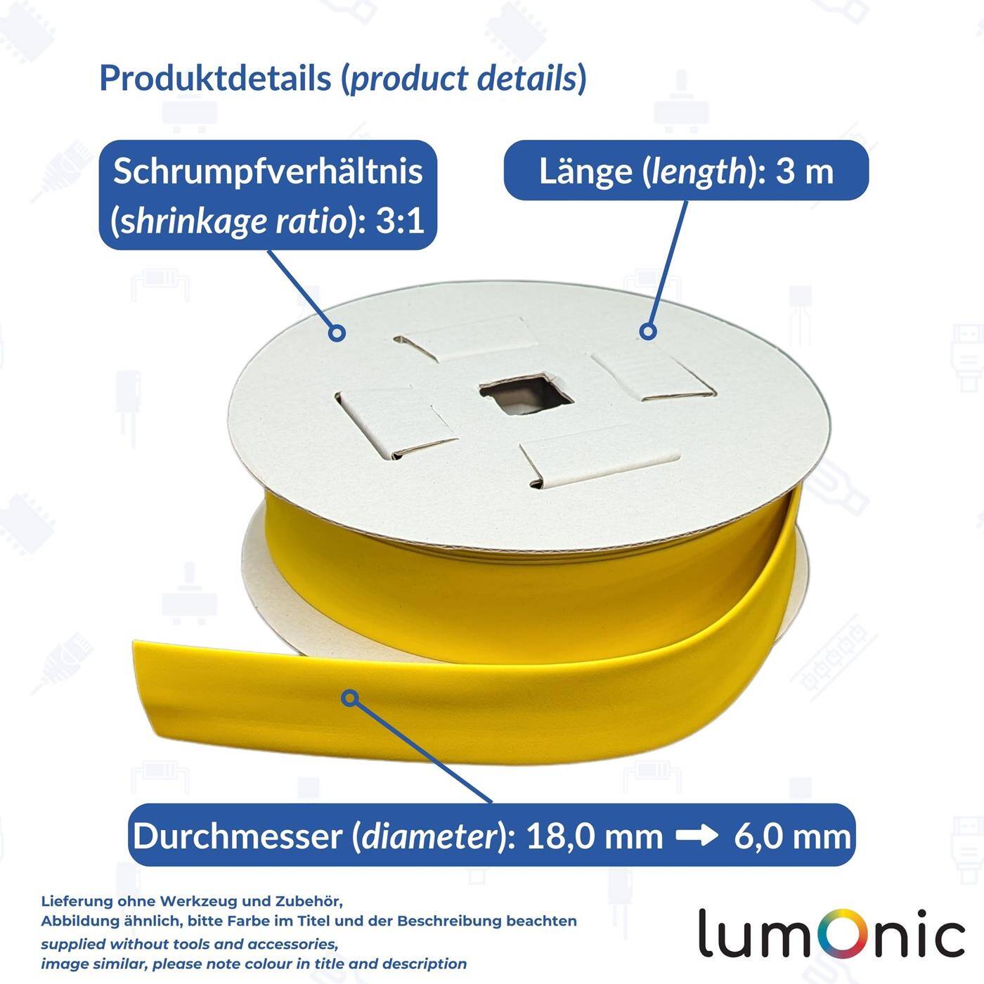 Lumonic 3m Schrumpfschlauch Box 3:1 Blau - Hier von: 18mm auf 6mm - Dickwandiger Schrumfpschlauch in verschiedenen Größen