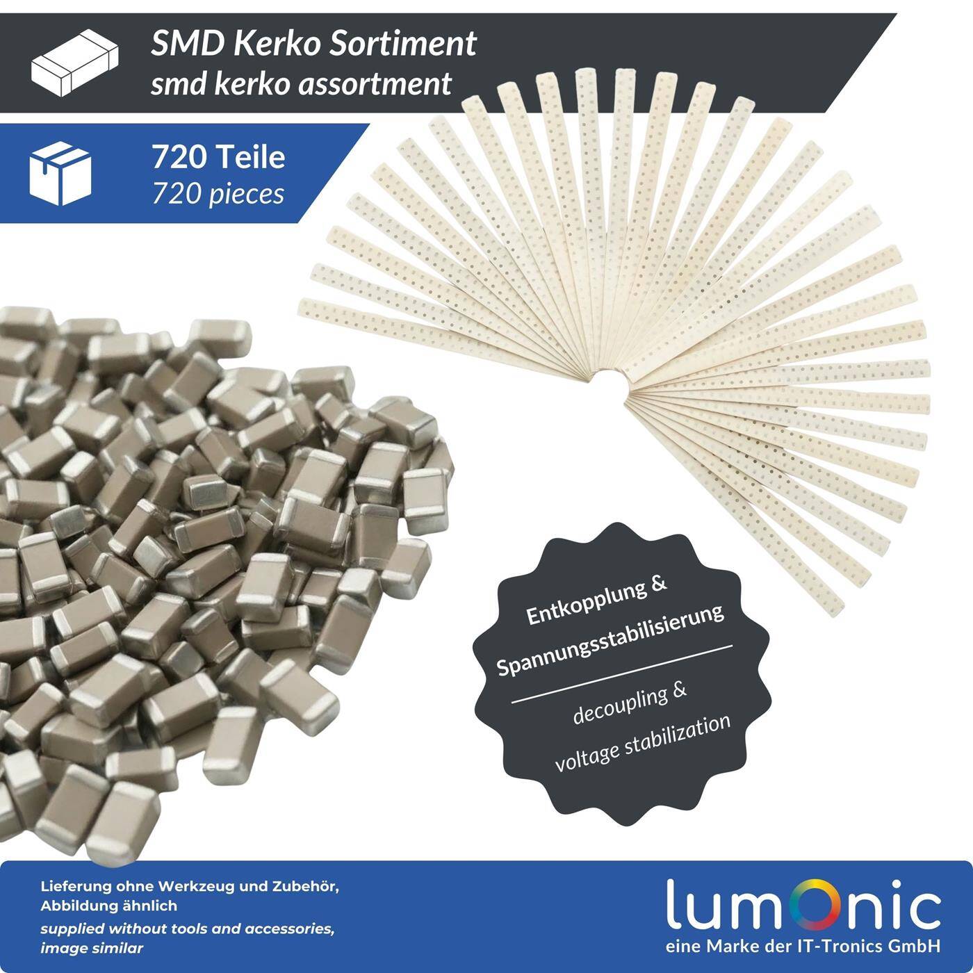 SMD Keramik Kondensator Set 0603, 36 Größen 1pF–10µF, 720 Stück, ±5% Toleranz, 50V MLCC, umfangreiches Kerko Sortiment