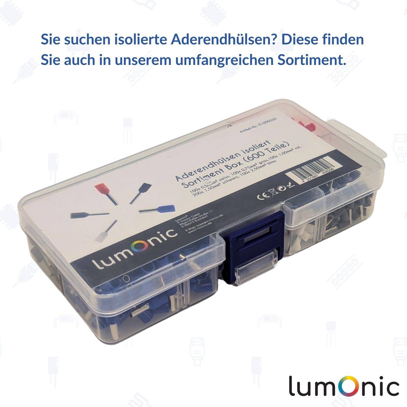 Lumonic I Bare wire end ferrules set I 0,5 bis 6,0mm² I 600 parts I Wire end ferrules assortment uninsulated I Ideal for electricians