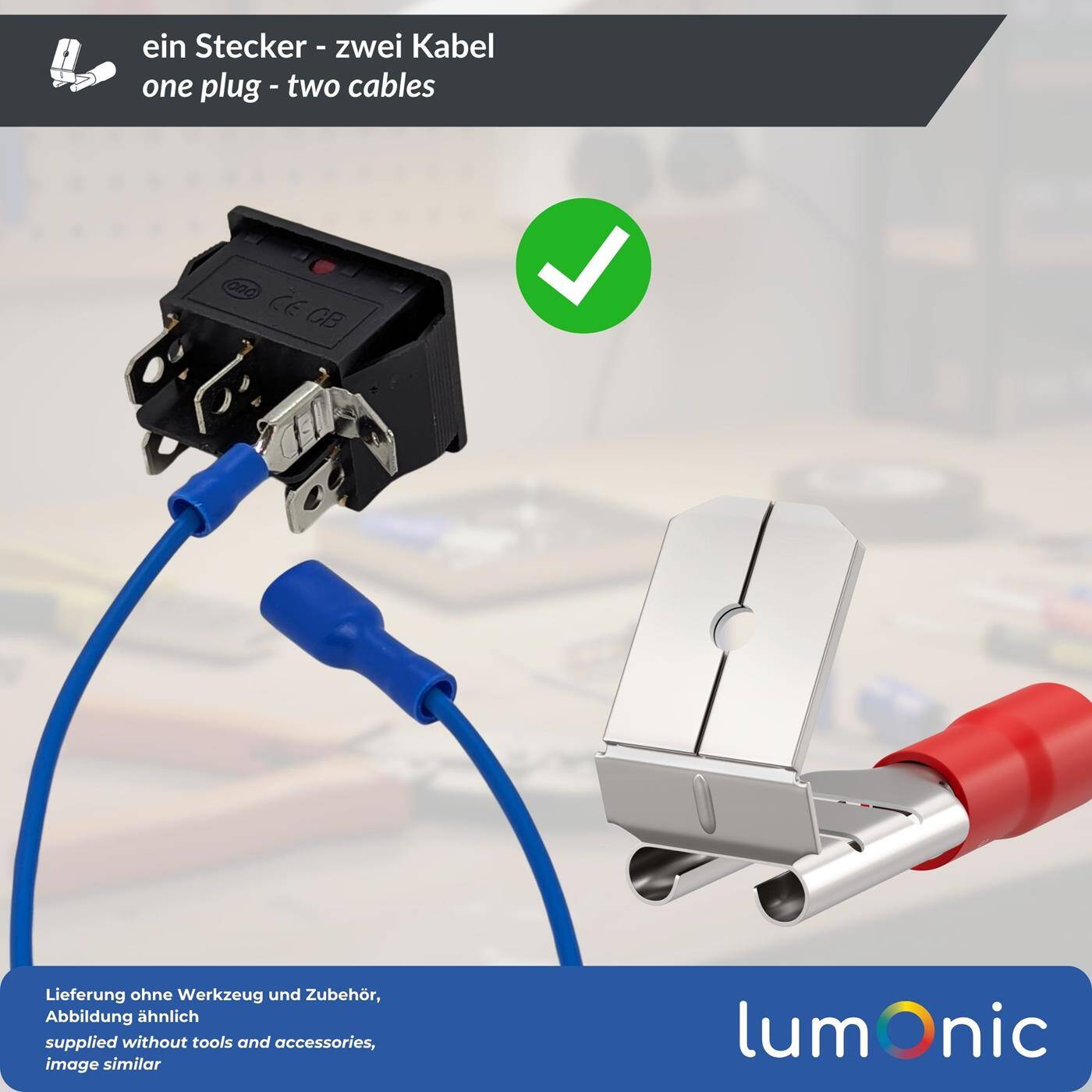 Lumonic 25x Flachsteckhülse mit Abzweig 0,5-1,5mm²  | für Flachstecker 0,8 x 6,4mm | teilisoliert | Kabelverbinder ohne Löten | 2 Kabel, 1 Anschluss, ohne Lüsterklemme | KFZ, Maschinenbau