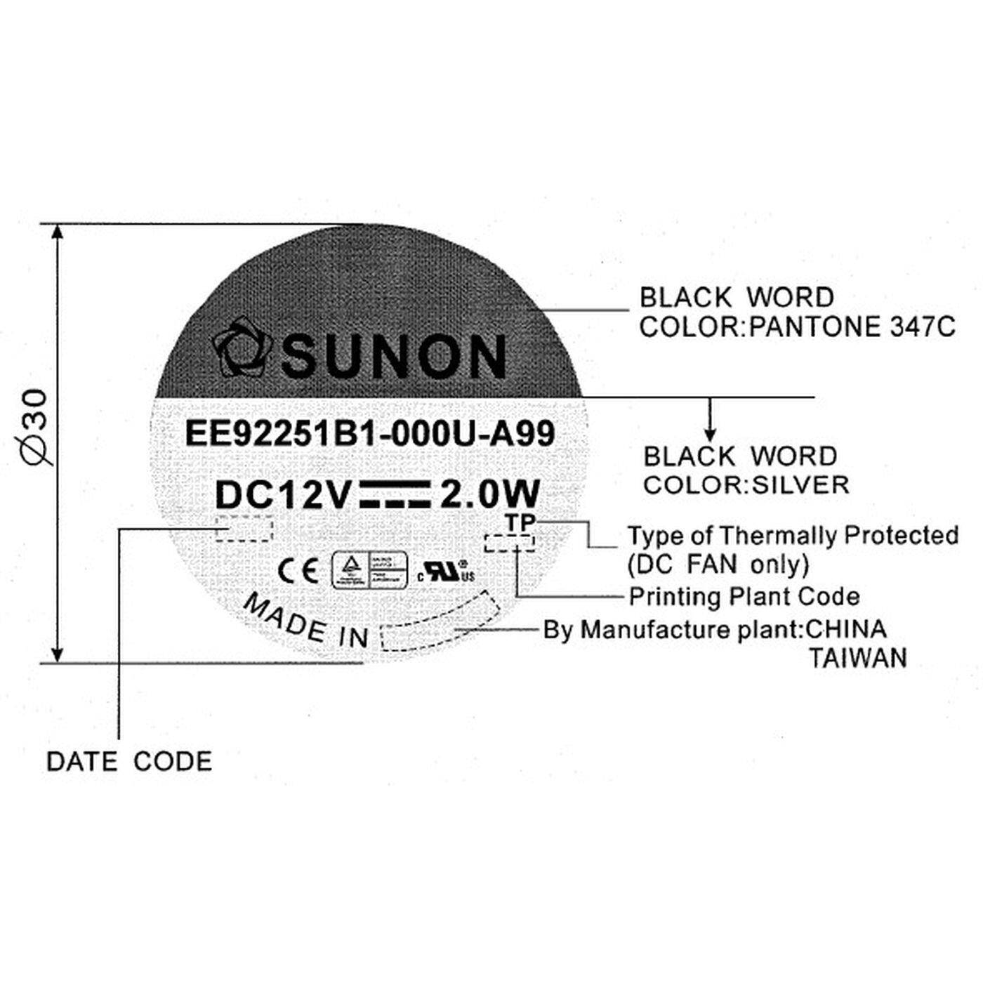 Lüfter 12V DC 2W 92x92x25mm 87,4m³/h 3000U/Min 87,4m³/h Sunon EE92251B1-A99