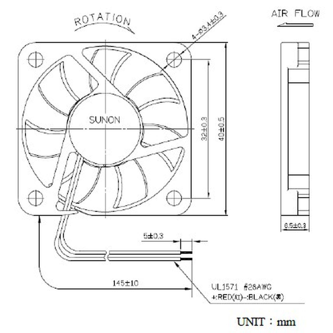 Fan 5V DC 0,44W 40x40x6mm 10,7m³/h 7000U/Min 10,7m³/h Sunon MF40060V11000UA99