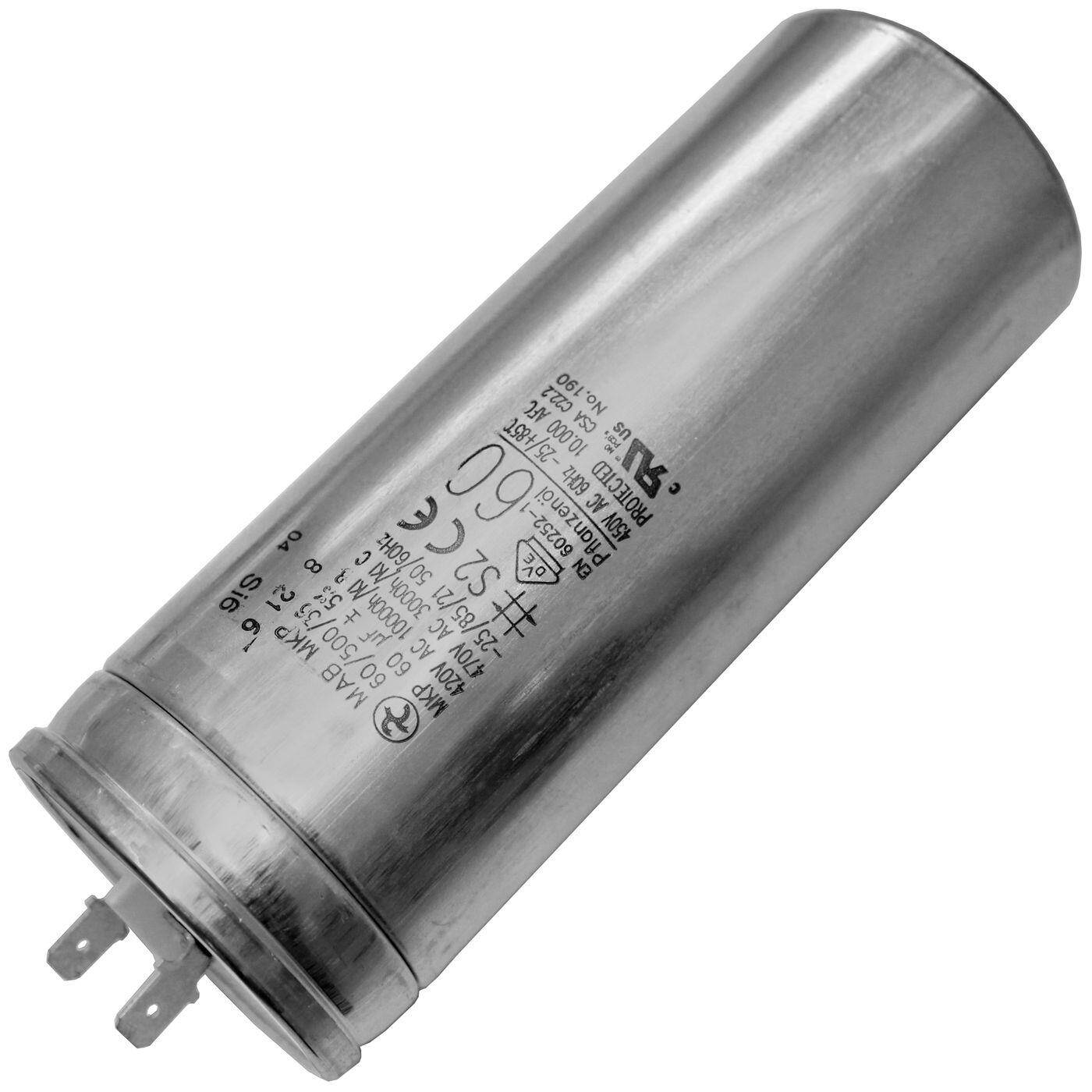 Anlaufkondensator Motorkondensator 60µF 420V 55x143mm Stecker 6,3x0,8mm Hydra MKP-500 60-A 60uF