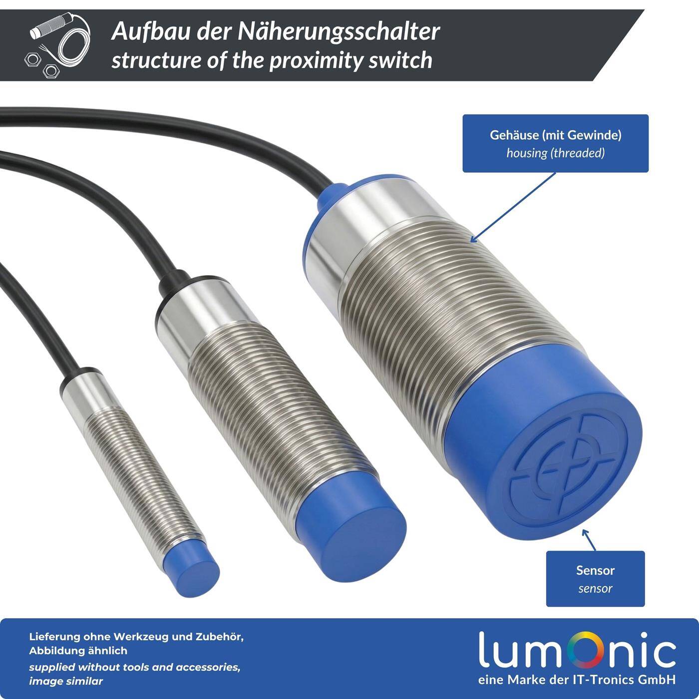 Lumonic Näherungsschalter  | M8 ?8mm | 6…36V DC | Öffner, PNP, IP67 | Erfassungsbereich < 2mm | Näherungssensor aus Messing, vernickelt | Endschalter mit offenem Kabelende