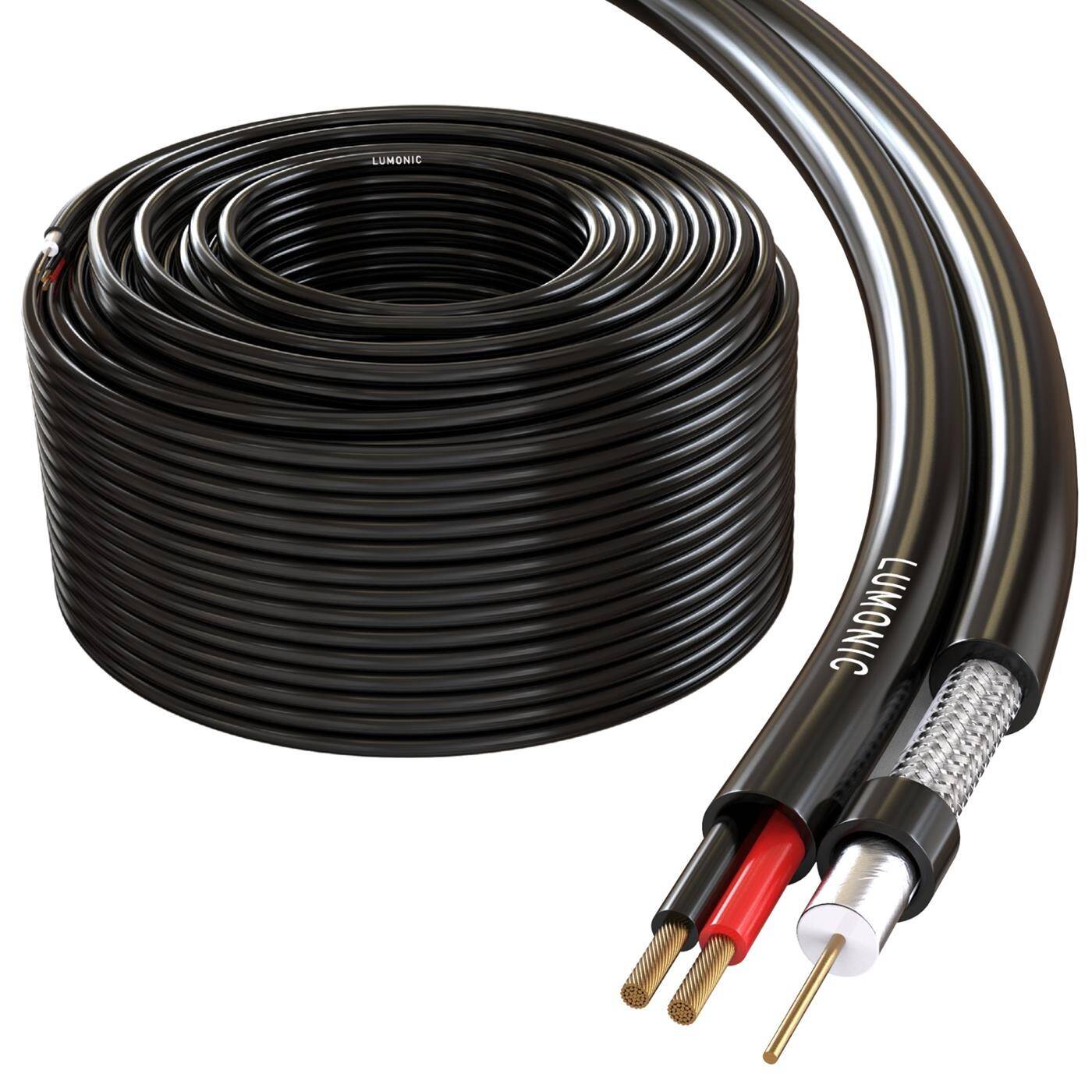 50m RG59 Koaxialkabel CCTV Überwachungskabel mit Power 75 Ohm 90dB Video + Strom