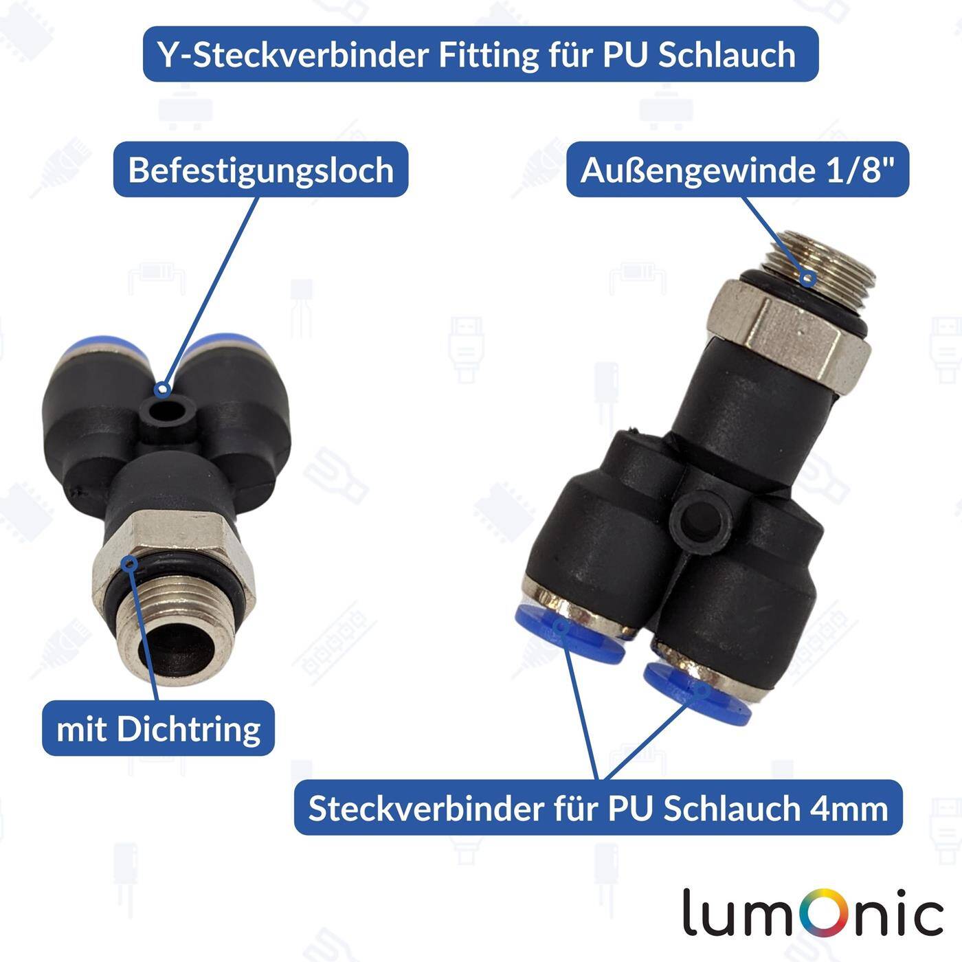 PU Schlauch Y-Steckverbinder Fitting mit Außengewinde 4mm*1/8Zoll Y-Stück Push-in pneumatischer Steckverbinder Y-Verteiler Druckluft & Automatisierung
