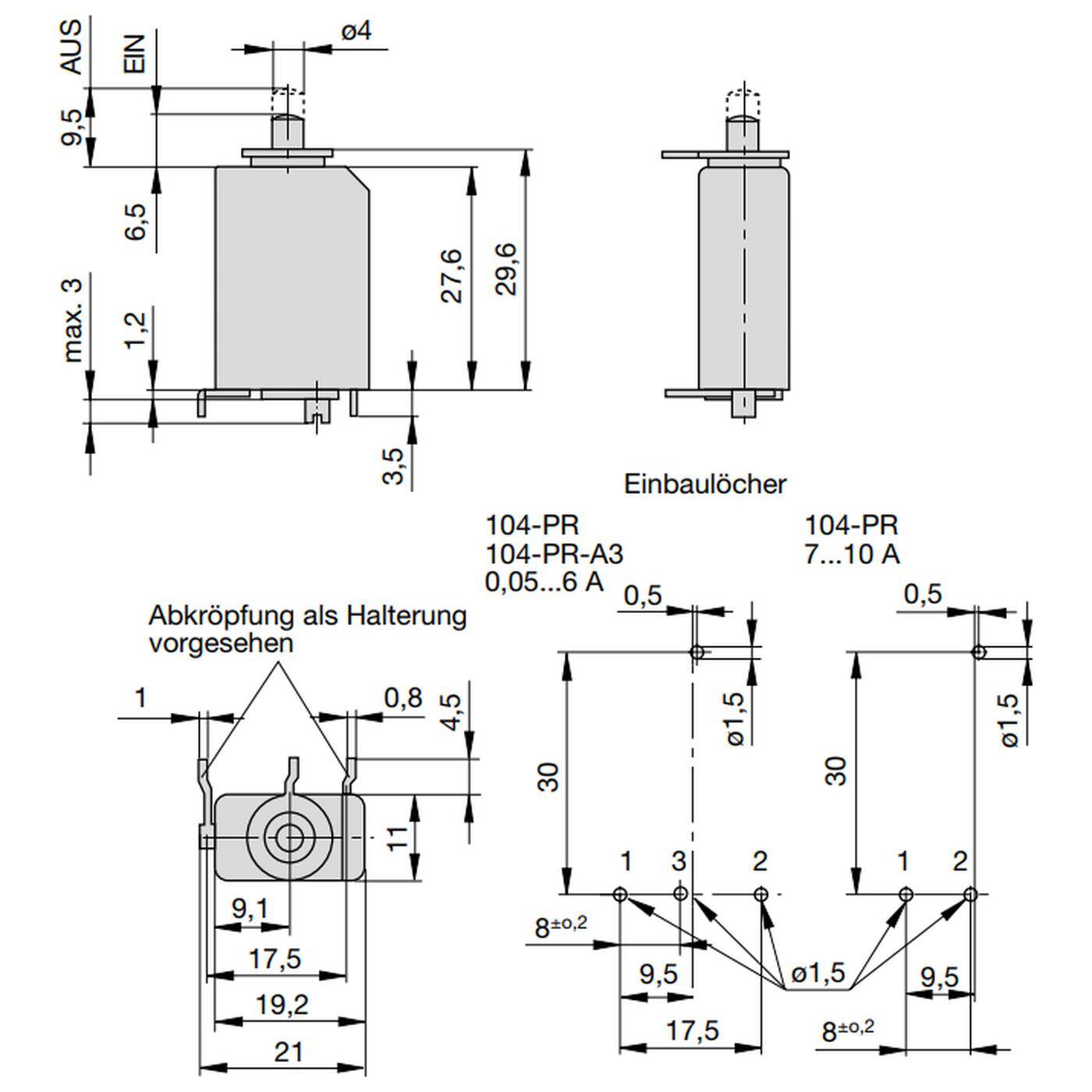 Thermischer Schutzschalter 240VAC 3A 48VDC ETA 104-PR Thermischer Schutzschalter 240VAC 3A 48VDC ETA 104-PR