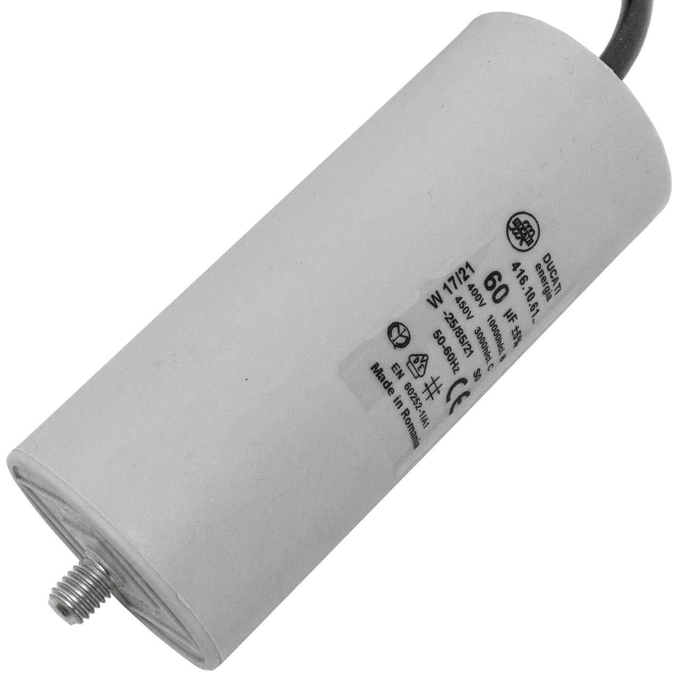 Anlaufkondensator Motorkondensator 60µF 400V 50x119mm Kabel 45cm Ducati 416.10.61 60uF