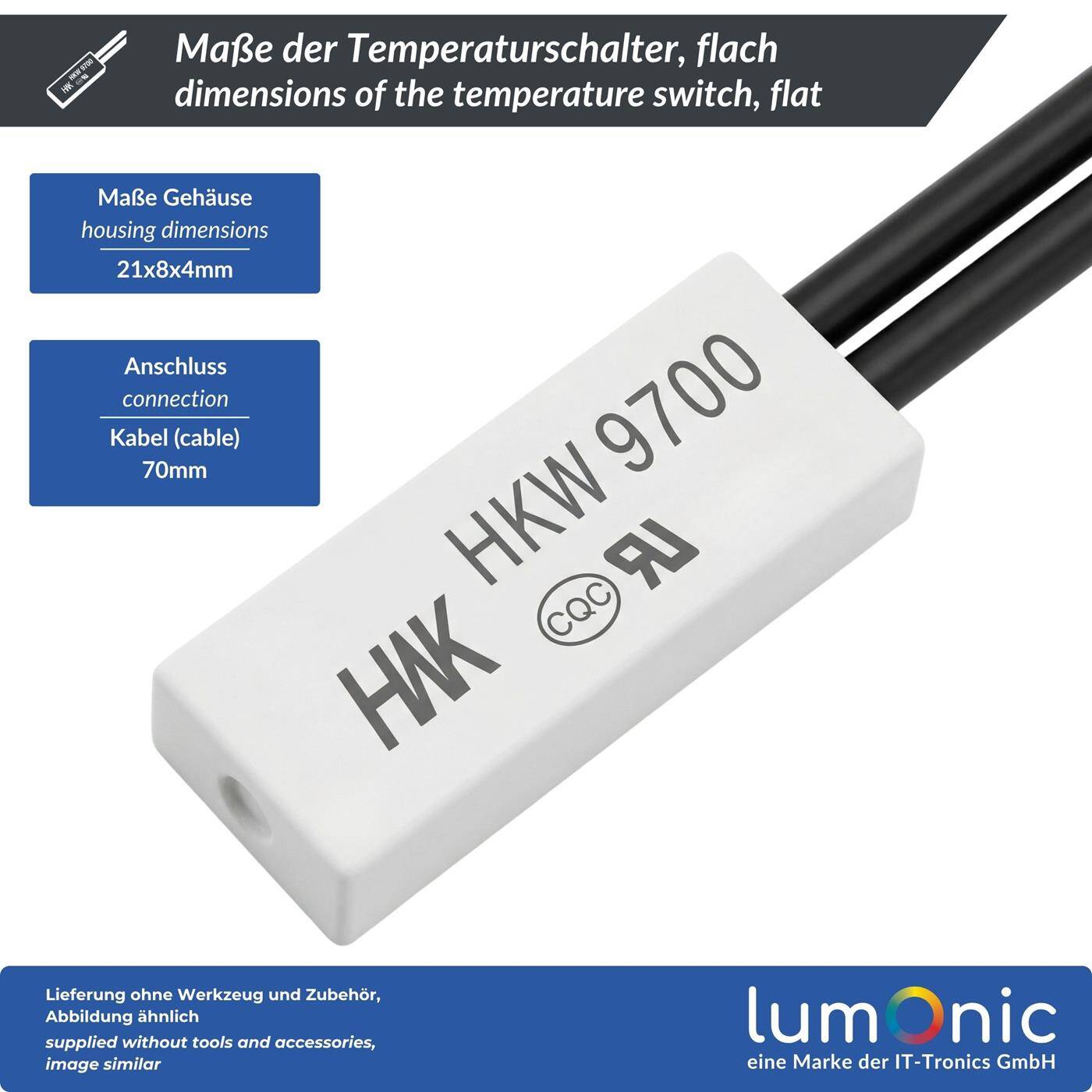 Lumonic Thermoschalter 40°C Öffner 250V 5A Kabel Temperaturschalter Thermostat HKW9700 Bimetall Thermoschutz