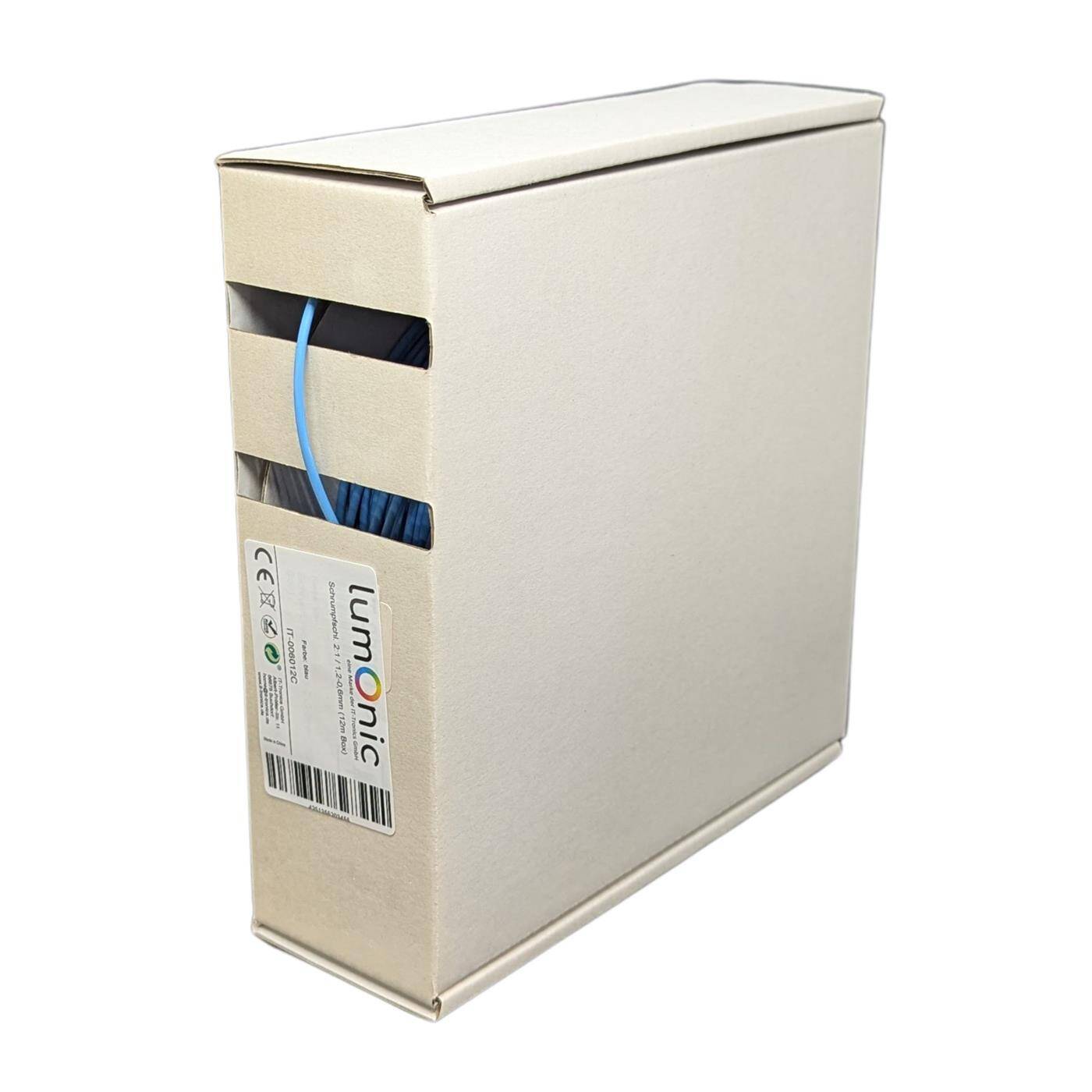 12m Heat shrink tubing Box 2:1 1,2 -> 0,6mm Blue Flexible