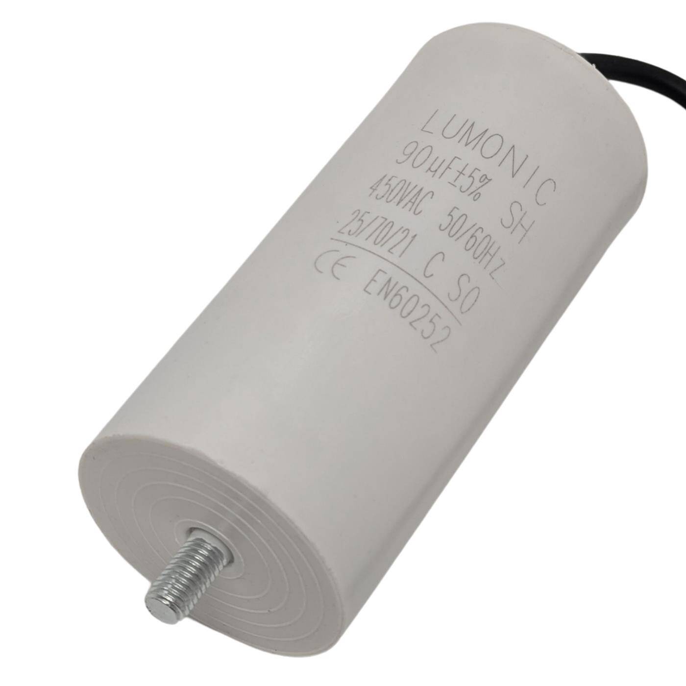 Anlaufkondensator mit Kabel 25cm 90µF 450V 55x120mm 90uF Motorkondensator mit Kunststoffgehäuse