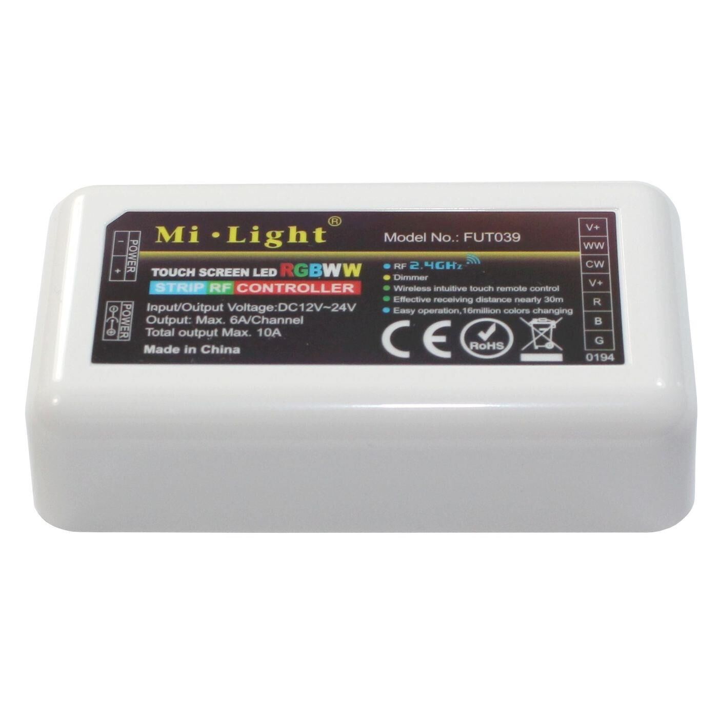 MiLight MiBoxer RGBW CCT LED 4-Zone Empfänger 12...24V 240W für Farbwechsel Streifen 6-Pin