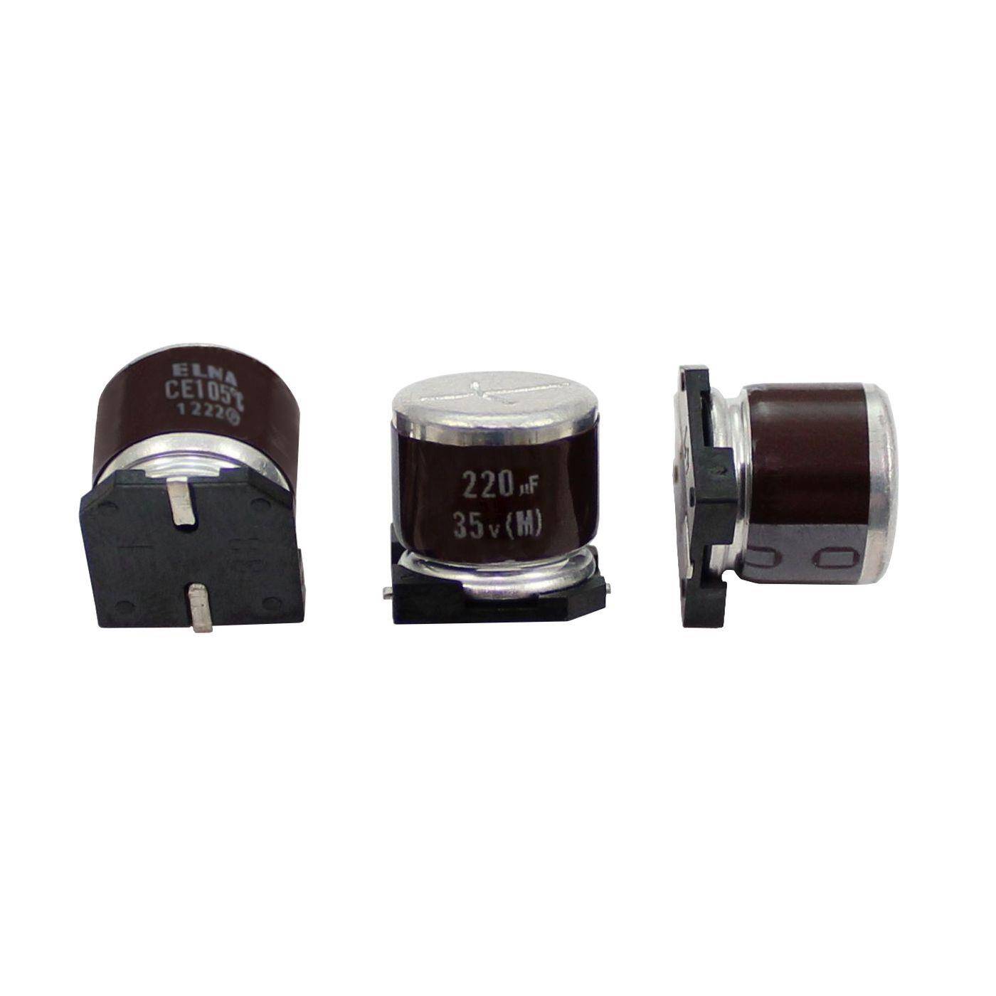 SMD Elko Kondensator 220µF 35V | Elektrolytkondensator bis zu einer Temperatur von 105°C | 8x10,5mm | 220uF RVZ-35V221MGA5U-R2 Elna