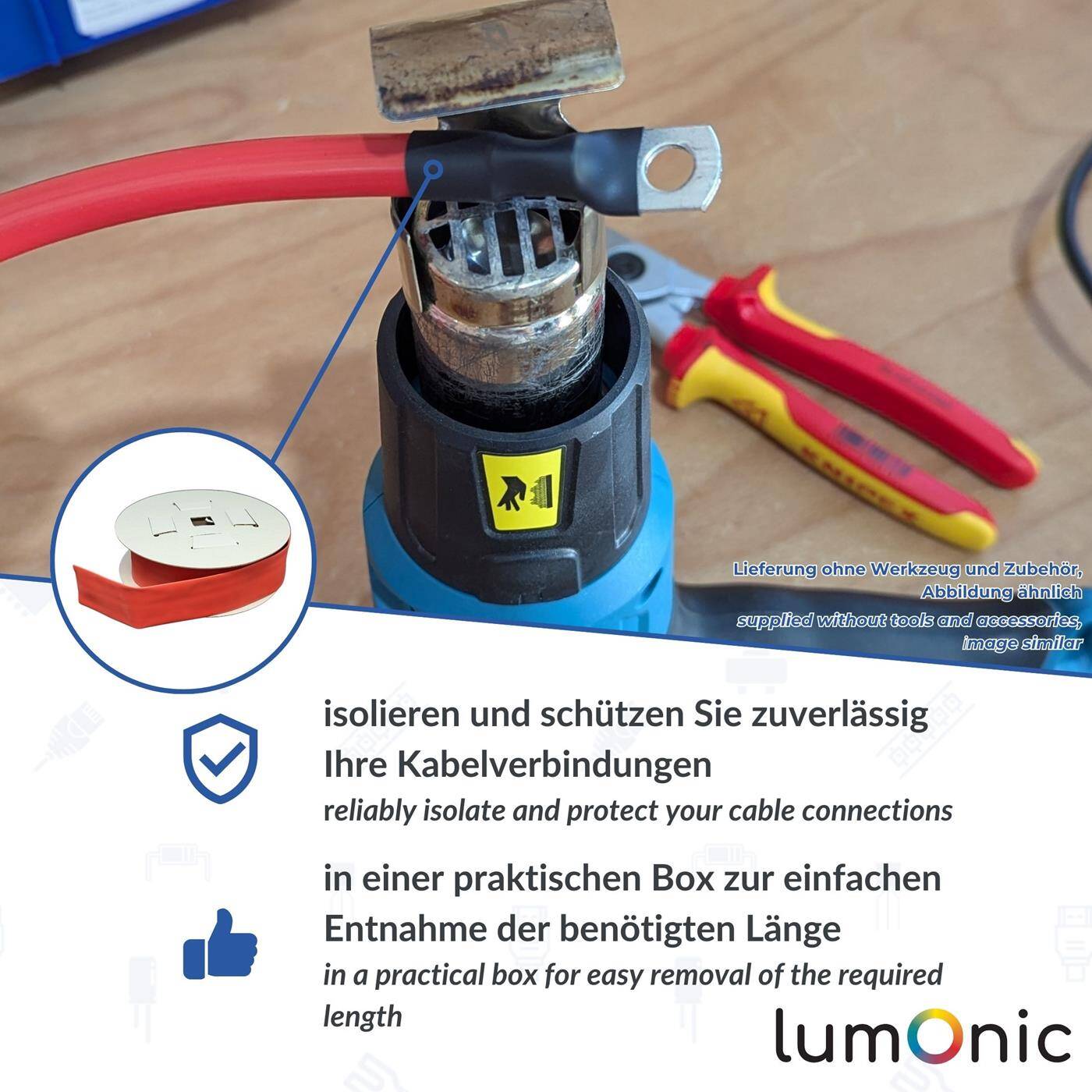 Lumonic 3m Schrumpfschlauch Box 3:1 Transparent - Hier von: 24mm auf 8mm - Dickwandiger Schrumfpschlauch in verschiedenen Größen