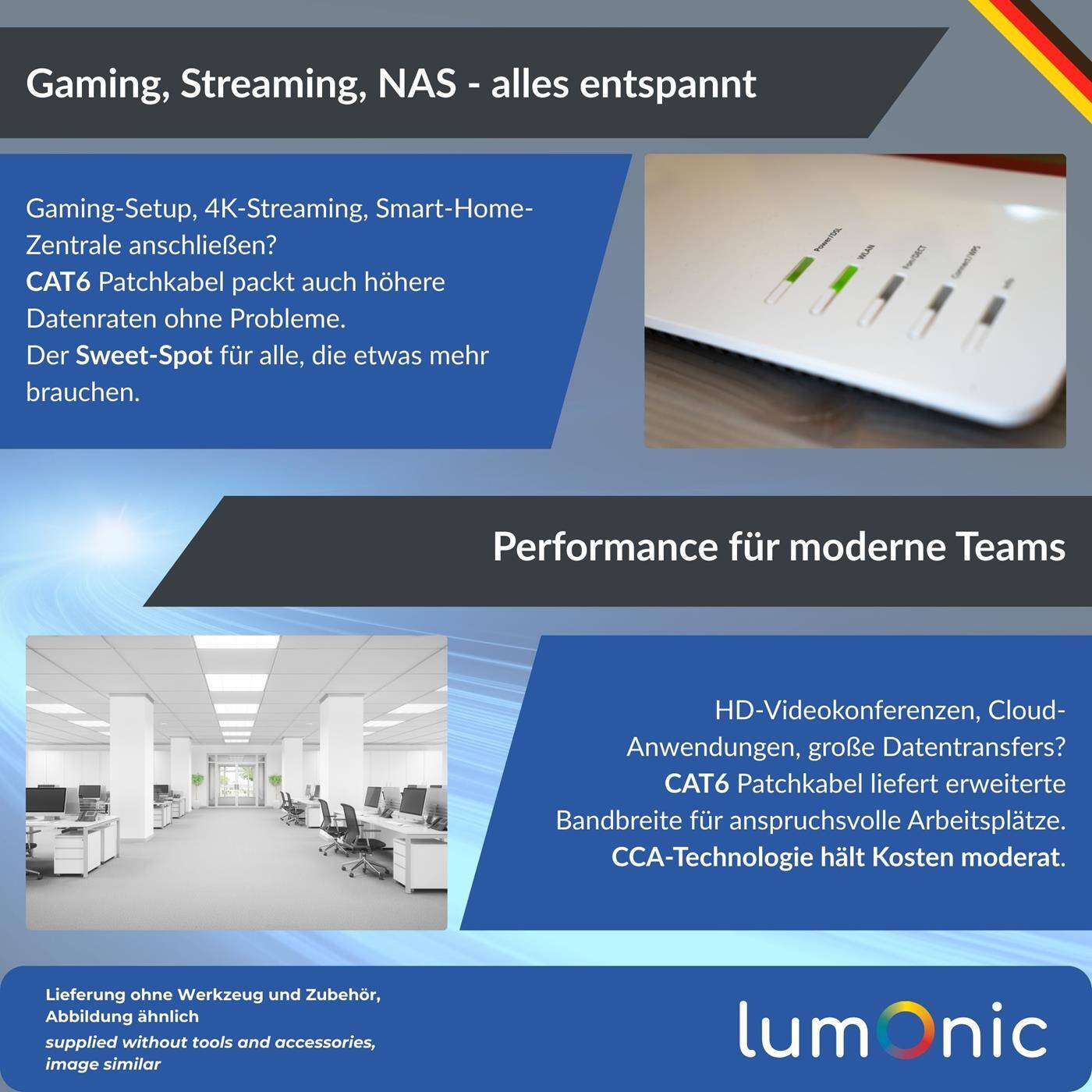 Lumonic LAN Network cable 100m | LAN Cable CAT6 F/UTP | Patch Cable  4x 2x AWG26/7 (stranded) | 250MHz 10 Gbit/s Ethernet