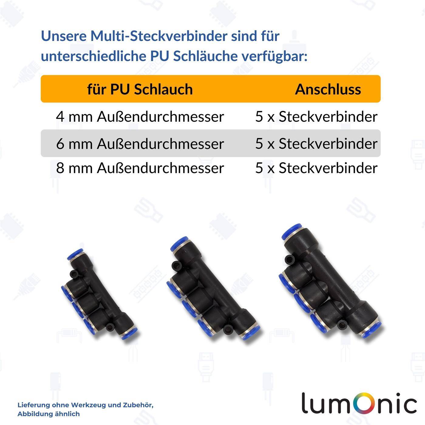PU Schlauch Multi-Steckverbinder 8mm Multikupplung Push-in pneumatischer Steckverbinder Mehrfach-Verbinder Druckluft & Automatisierung