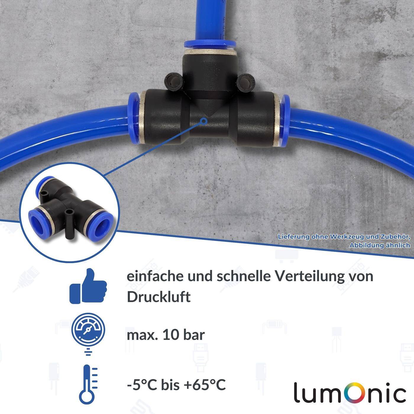 PU hose T-connector 10mm T-piece Push-in Pneumatic plug connector T-distributor Compressed air PU hose T-connector 10mm T-piece Push-in Pneumatic plug connector T-distributor Compressed air