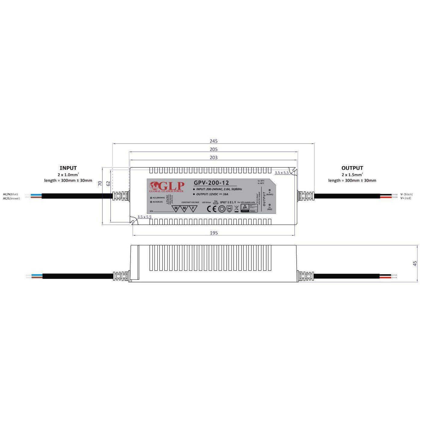 GL Power GPV-200-12 192W 12V 16A LED Netzteil IP67
