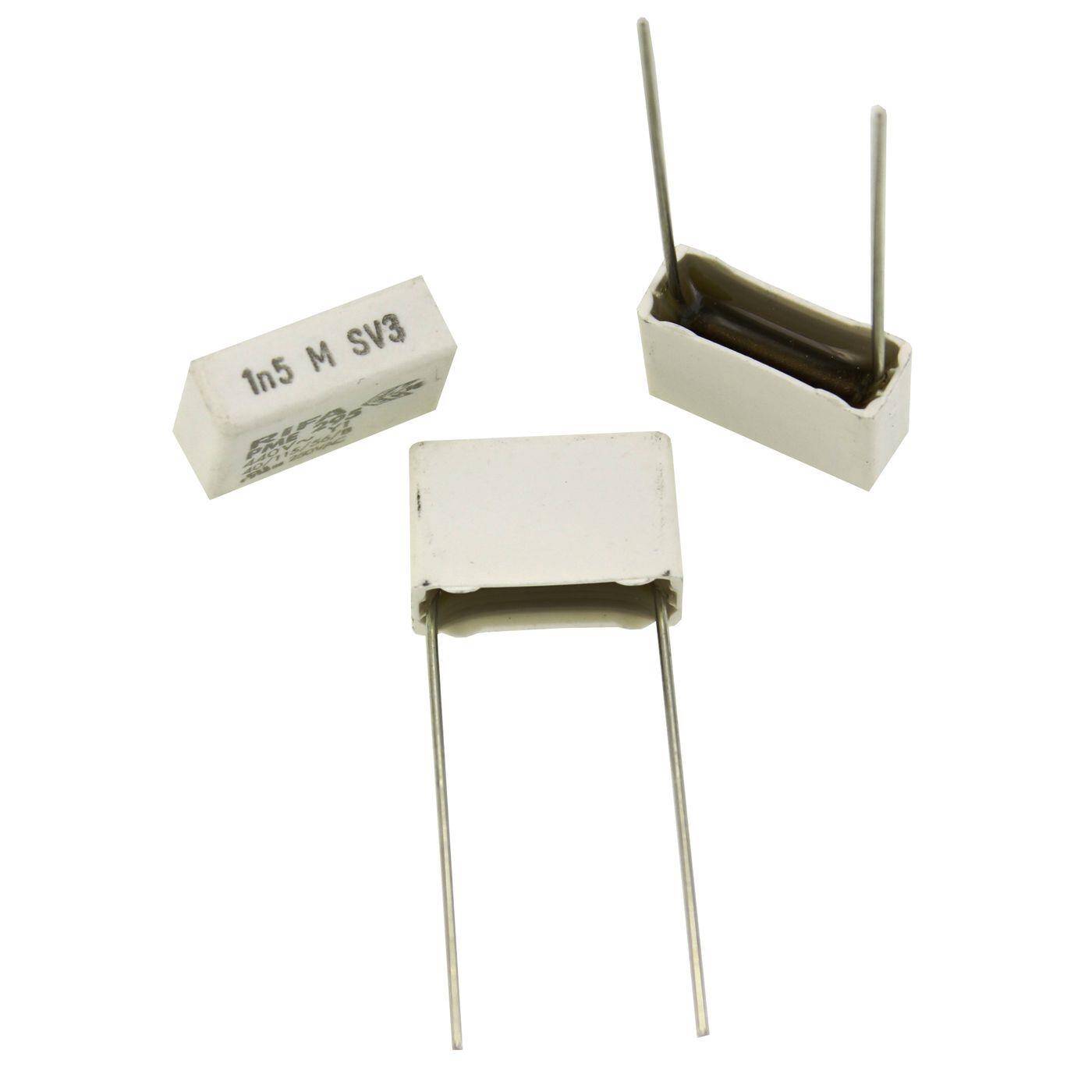 Evox Rifa EMI Entstörkondensator | 0,0015µF 440V AC I 2-Pin Anschluss I 2-Pin I 0,0015uF, 1,5nF I Kondensator gegen Flackern | für Haushaltsgeräte, Elektrowerkzeuge, Gebäudetechnik, Industrieanwendungen, LED