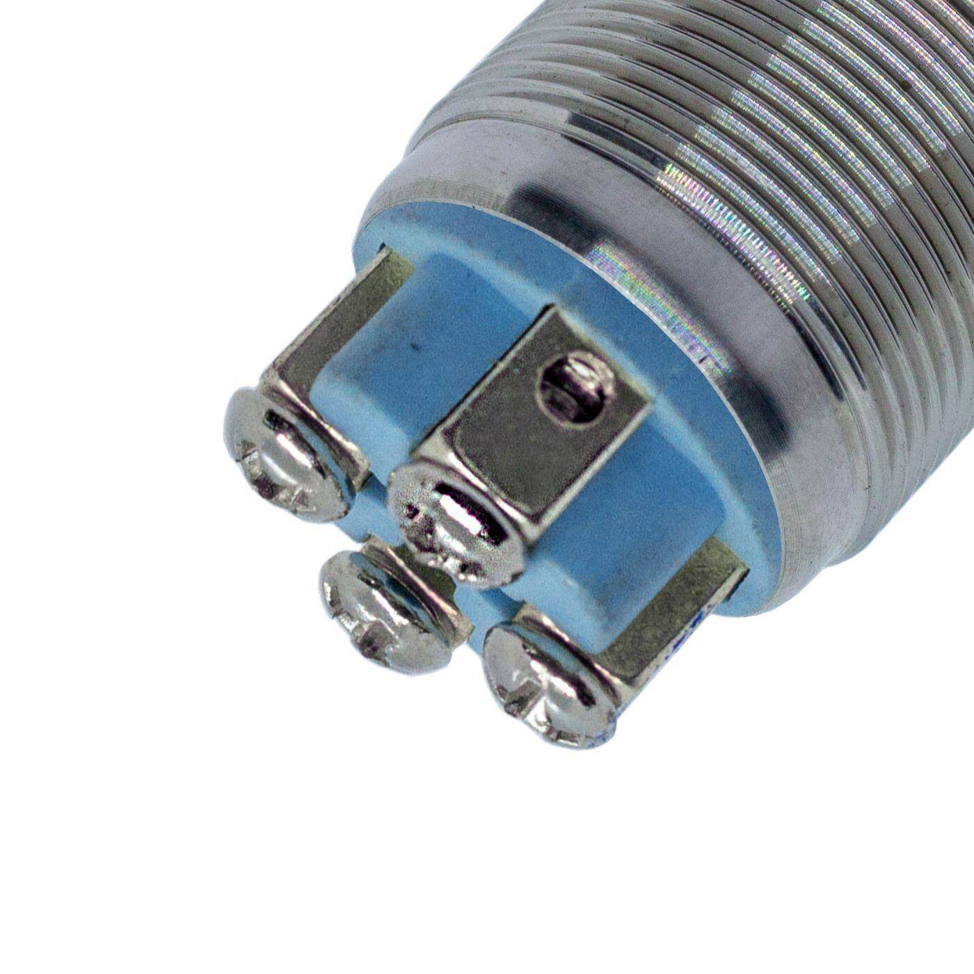 Lumonic Edelstahl Drucktaster flach 16mm Durchmesser I Mit einer Ring LED in Blau Maße: Schraubanschluss 250V 3A I Vandalismussicher nach dem IP65 Standard