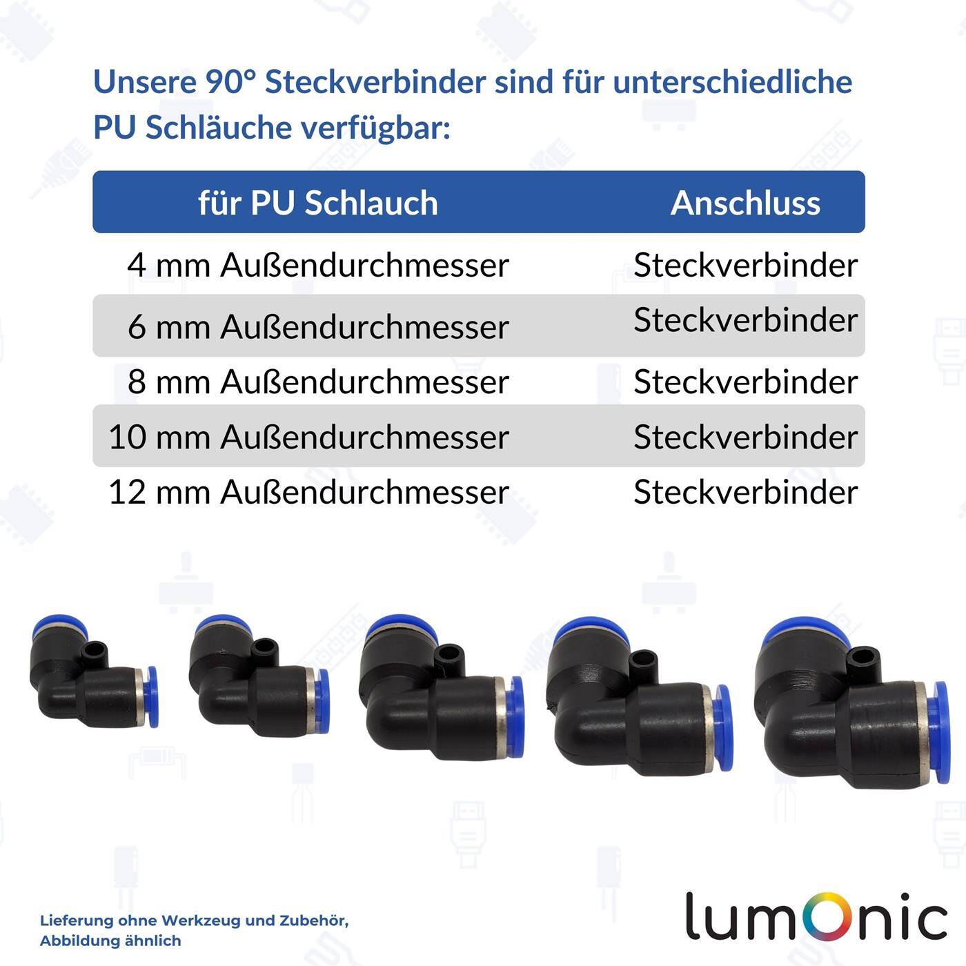 PU Schlauch 90° Steckverbinder 10mm Winkel-Verbinder L-Steckverbinder pneumatischer Steckverbinder Schlauchverbinder Druckluft & Automatisierung