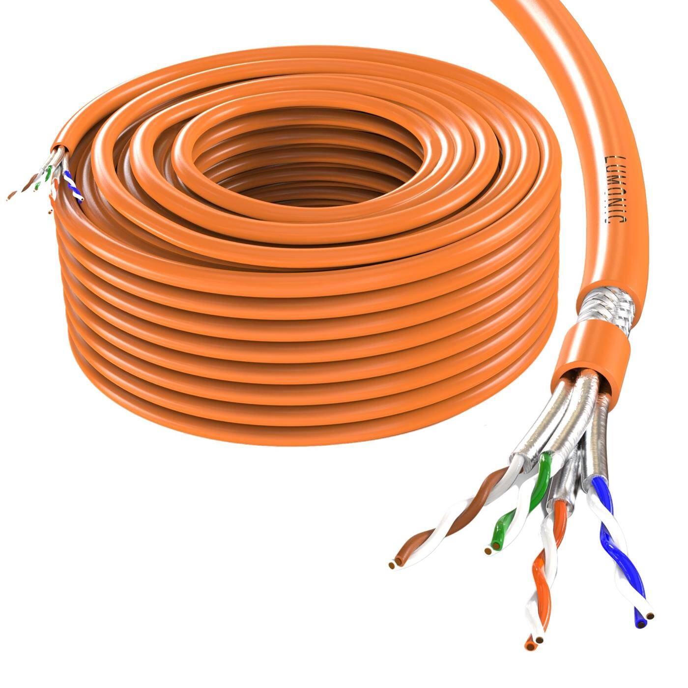 Lumonic CAT7 Netzwerkkabel S/FTP 50m | Verlegekabel AWG 23 | 100% Kupfer OFC | 10 Gbit/s | halogenfrei | 600 MHz | LAN Kabel, Ethernet Kabel