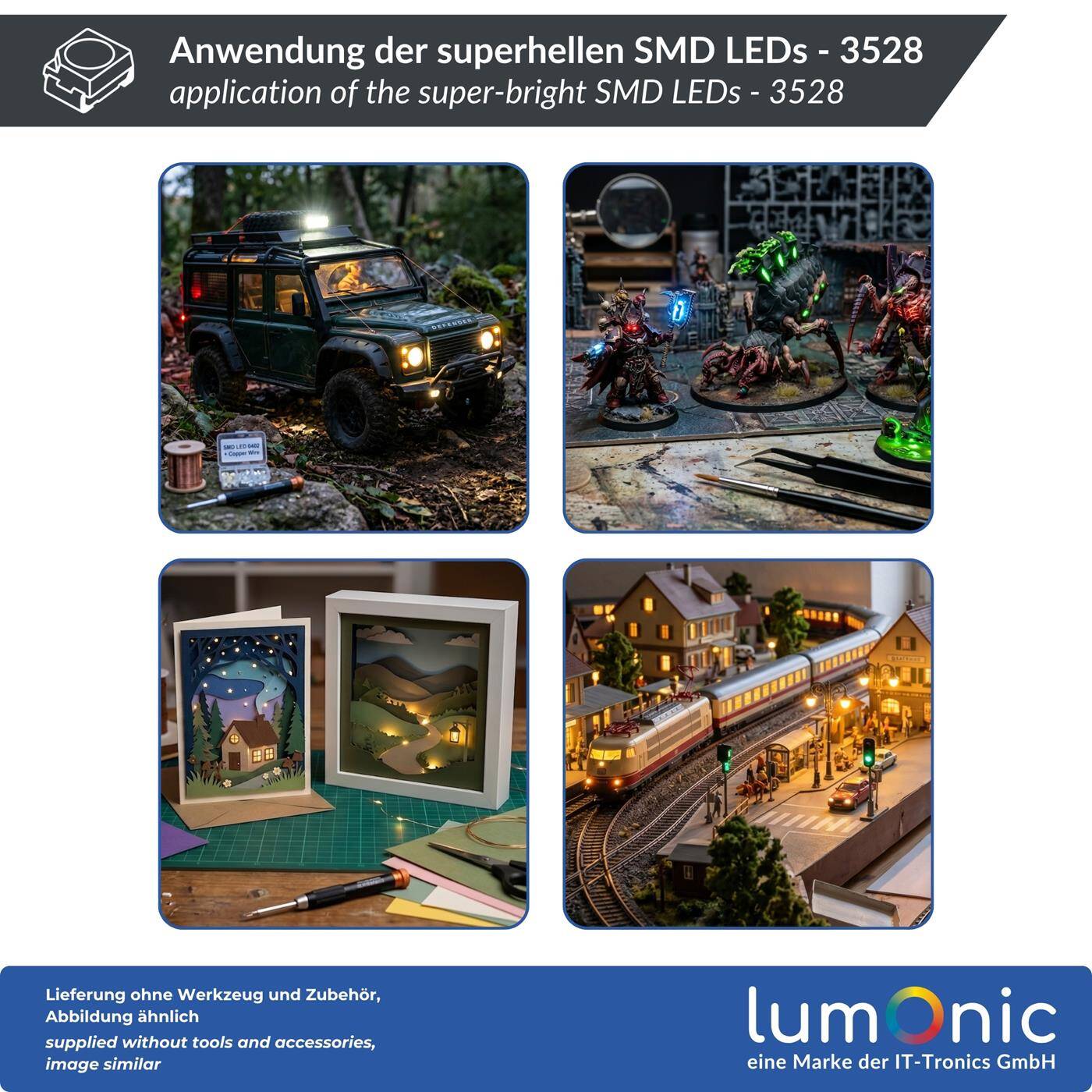 Lumonic 50x Superhelle LEDs vom Typ SMD 3528 PLCC2 - High Power LEDs zum selber Löten DIY in Farbe Kalt-Weiß 6000K - Maße: 3,5x2,8mm