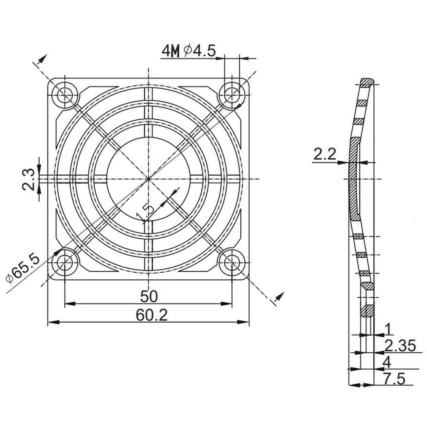 Plastics Fan grille 60x60mm 60mm