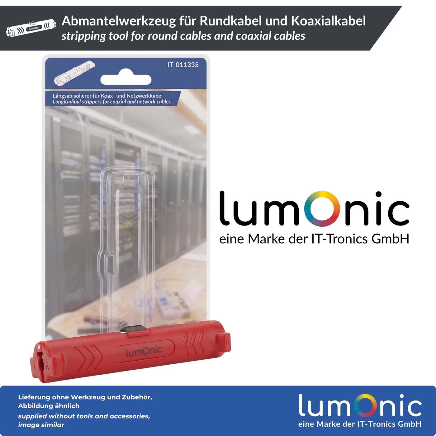 Lumonic Abmantelwerkzeug für Rundkabel und Koaxialkabel - Rundum-Anritzen mit quer sitzendem Klingenpaar, für Koaxialkabel und andere Rundkabel, Metallklingen, kompakte Bauform