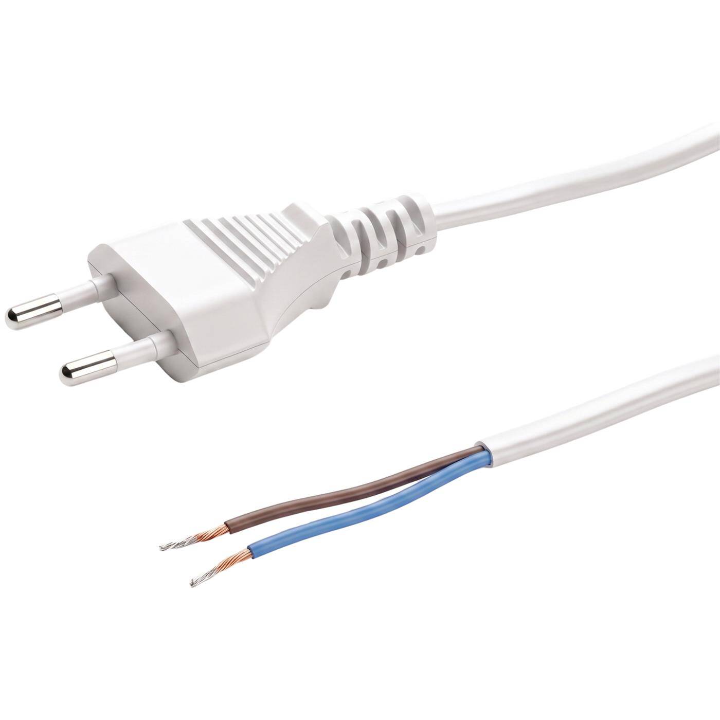 Lumonic Euro-Netzkabel mit Offenen Enden, Verzinnt, Weiß 1,5 m, 230 V - Verzinnte anschlussfertige Enden, Reparatur von Leuchten und Deko, Knickschutz am Stecker, Eurostecker für jede Steckdose
