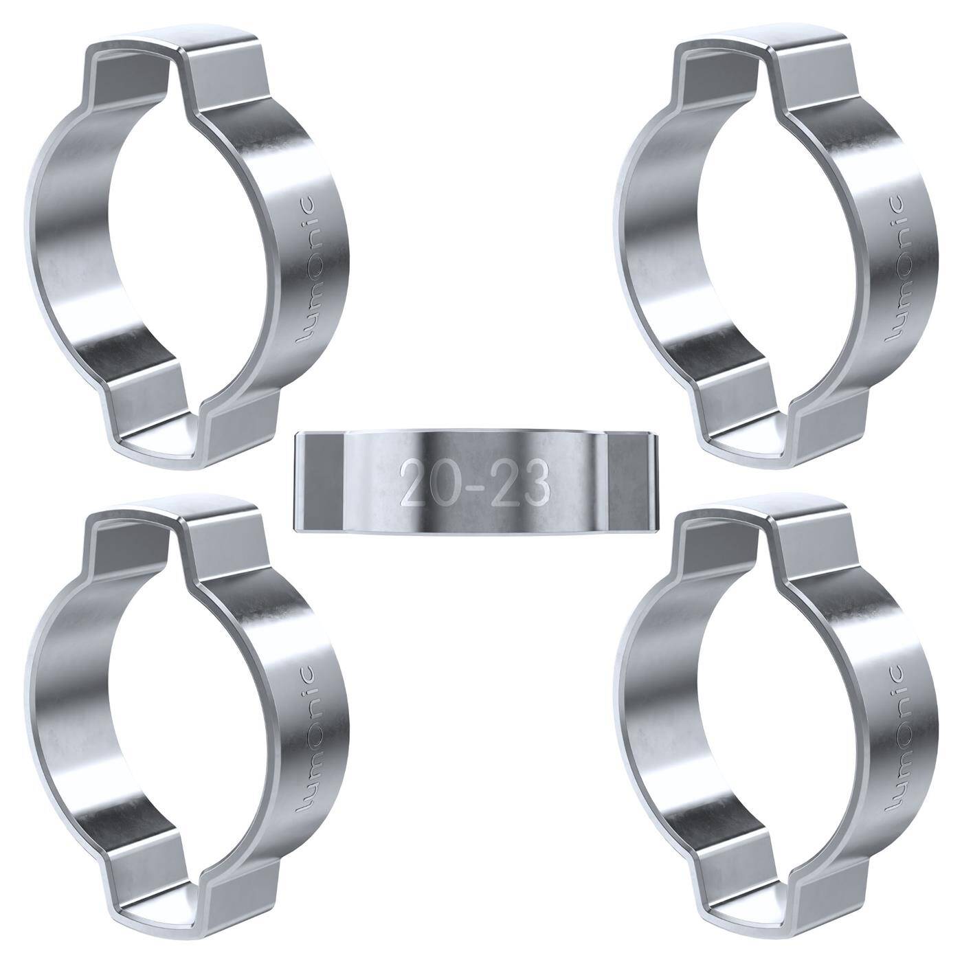 5x 2-Ohr-Schelle 20-23mm Stahl Verzinkt Zweiohrschelle Schlauchschelle für Druckluft, Rohrsysteme, Garten, KFZ