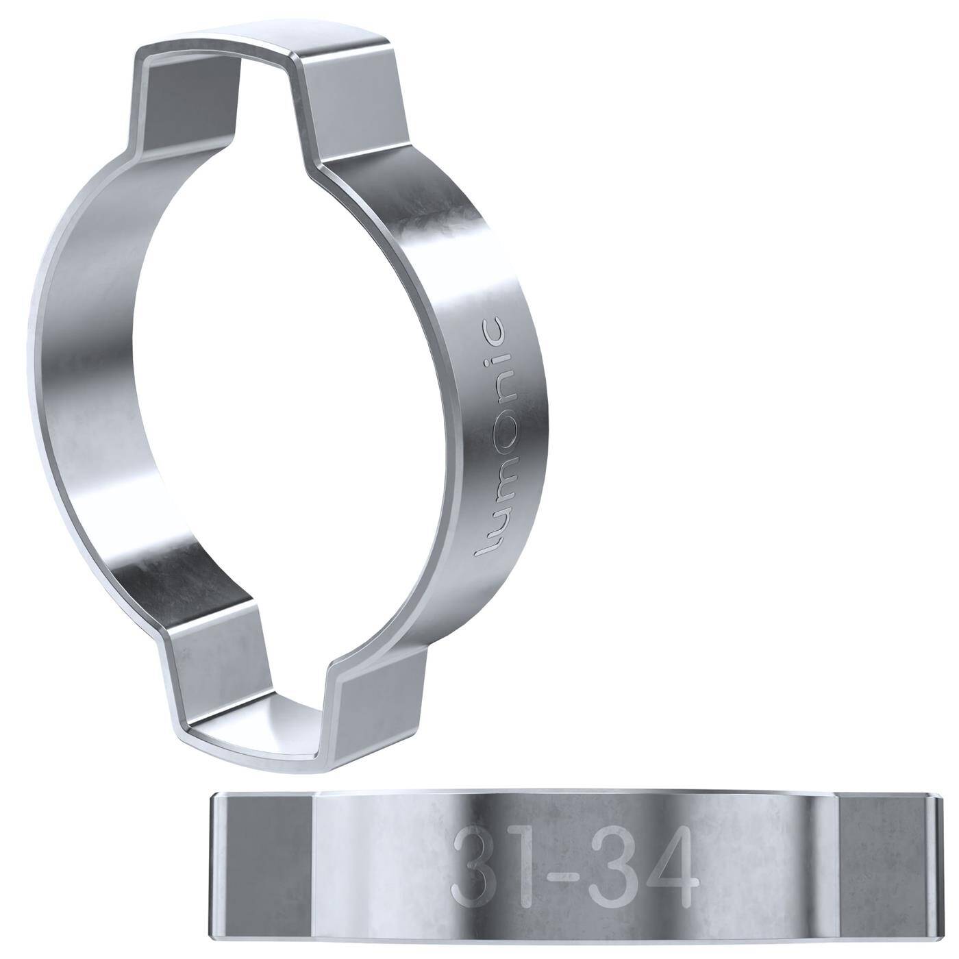 Lumonic I 2x 2-ear clip 31-34mm I Steel Galvanised I Two-ear clamp I Hose clamp I for Compressed air, Pipe systems, Garden, CAR