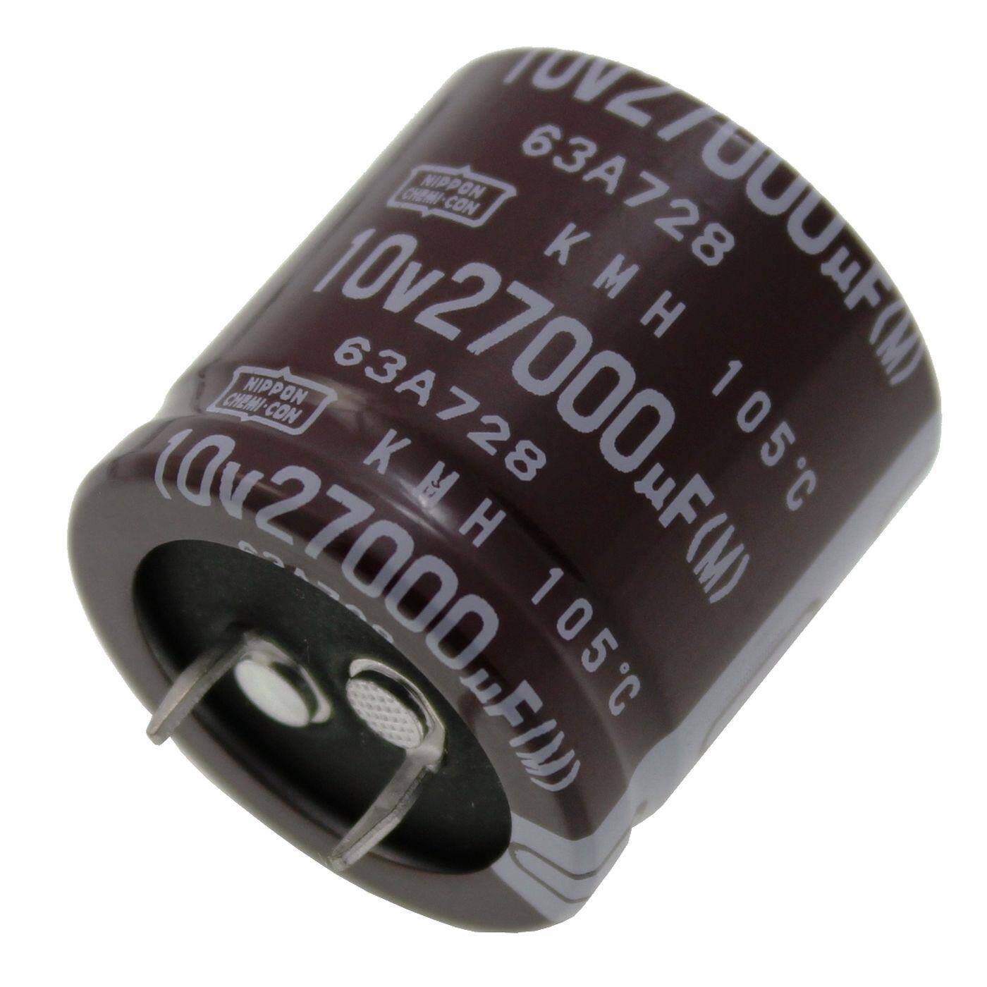 Snap-In Elko Kondensator 27000µF 10V | Elektrolytkondensator bis zu einer Temperatur von 105°C | 30x30mm | 27000uF EKMH100VNN273MR30S United Chemi-Con