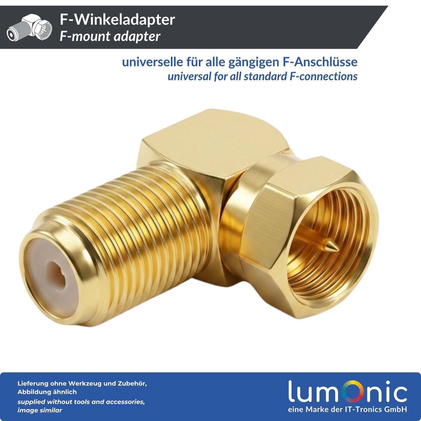 Lumonic 5 Stück F-Winkeladapter vergoldet | 90° gewinkelter Buchsen-Stecker-Adapter | Knickschutz | F-Winkelstecker für Koaxialkabel, SAT Kabel, Kabelinternet