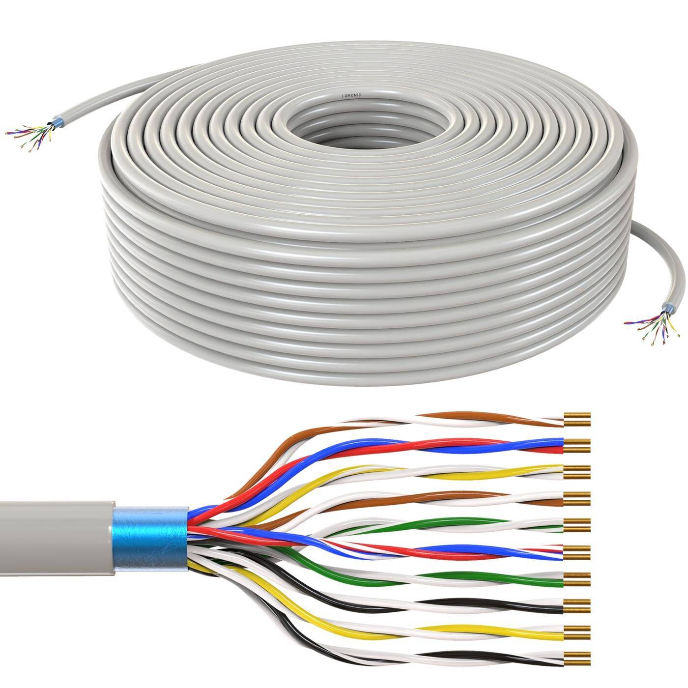 Lumonic Telefonkabel JYSTY grau | 10x2x0,6mm CCA | 100m | farbcodiert & geschirmt | Metermarkierung | Fernmeldekabel, Telefonanschlusskabel