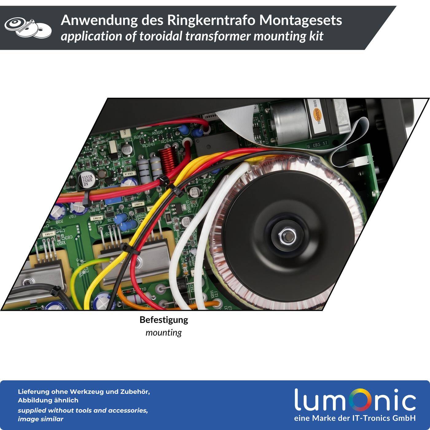 Lumonic Montageset mit Gummischeiben für Ringkerntransformatoren, 70 mm - Größe = Scheibendurchmesser, 6-teiliges Montageset, mechanische Entkopplung, für Gerätebau und HiFi-Selbstbau