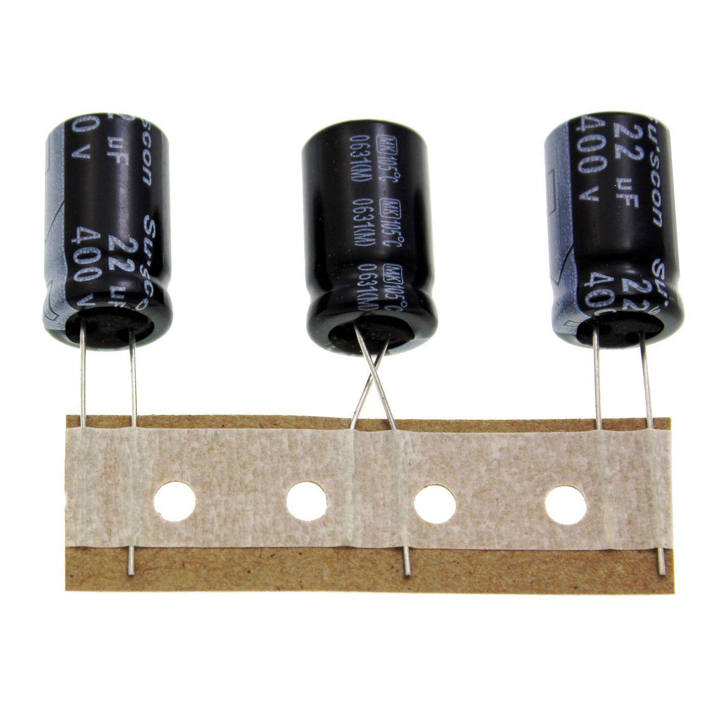 Elko Kondensator Radial 22µF 400V | Elektrolytkondensator bis zu einer Temperatur von 105°C | 13x21mm | 22uF MK400M220I21P50R Suscon